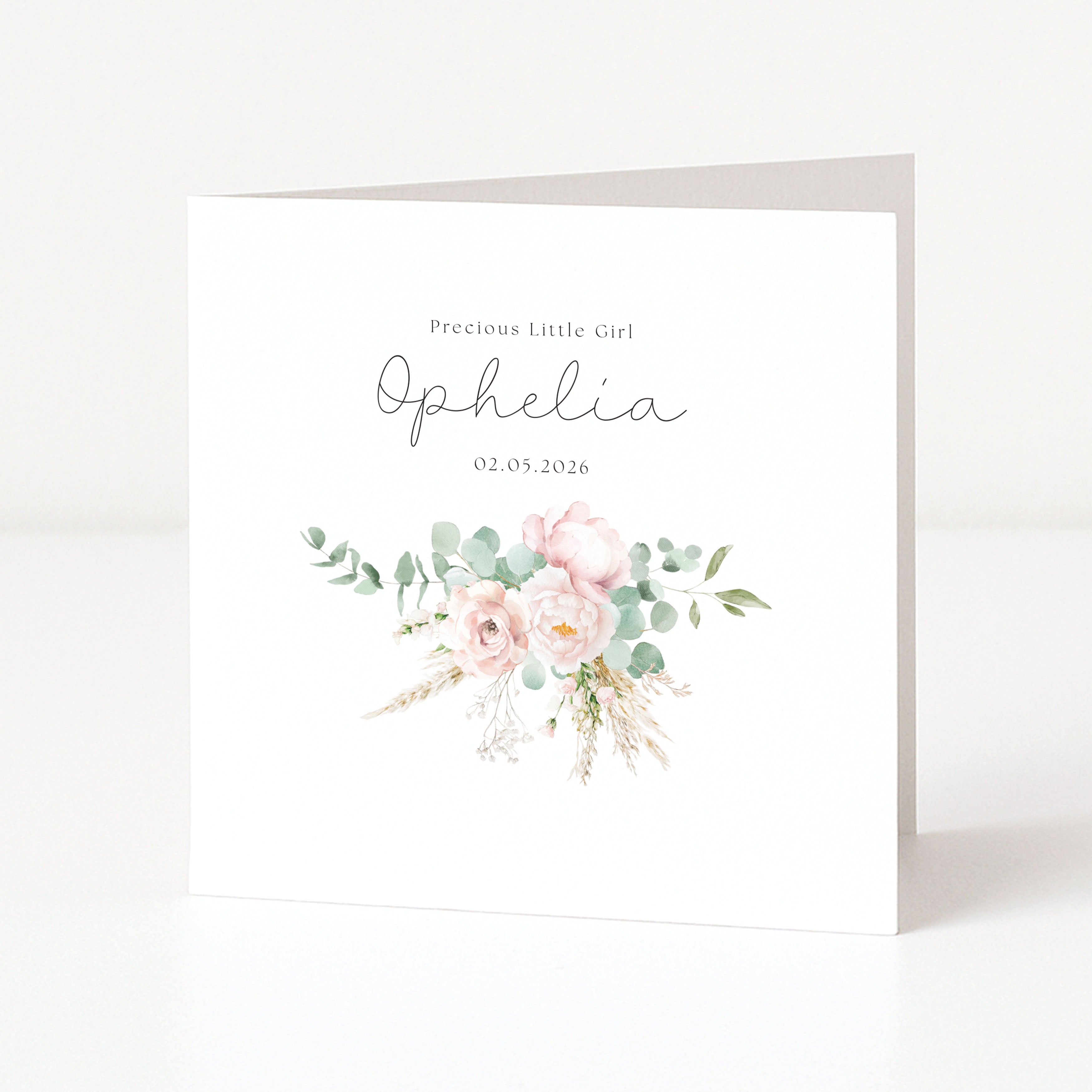 Custom new baby card on white card with white background