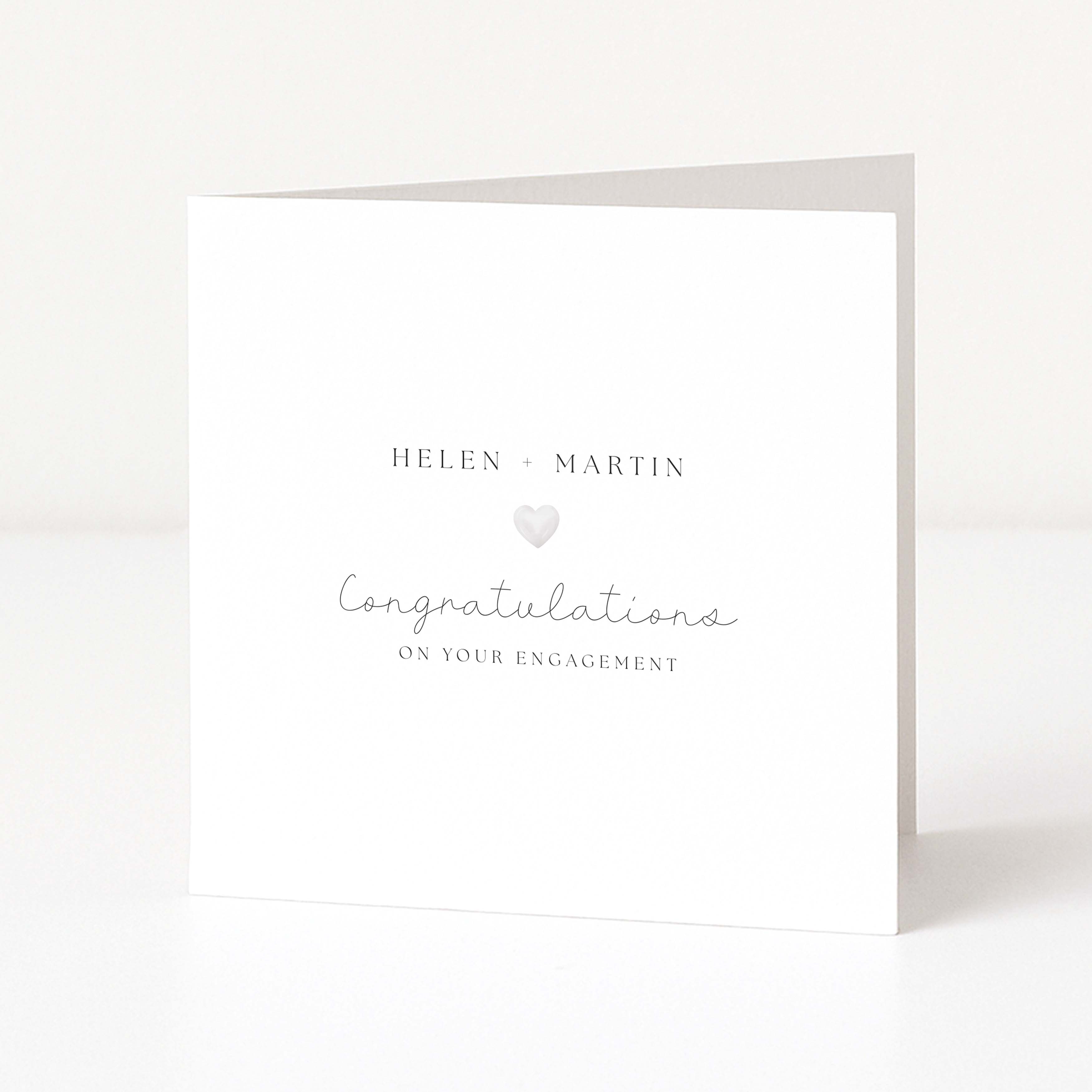 Engagement card with 'Helen & Martin' and 'Congratulations on your engagement' text on a white background