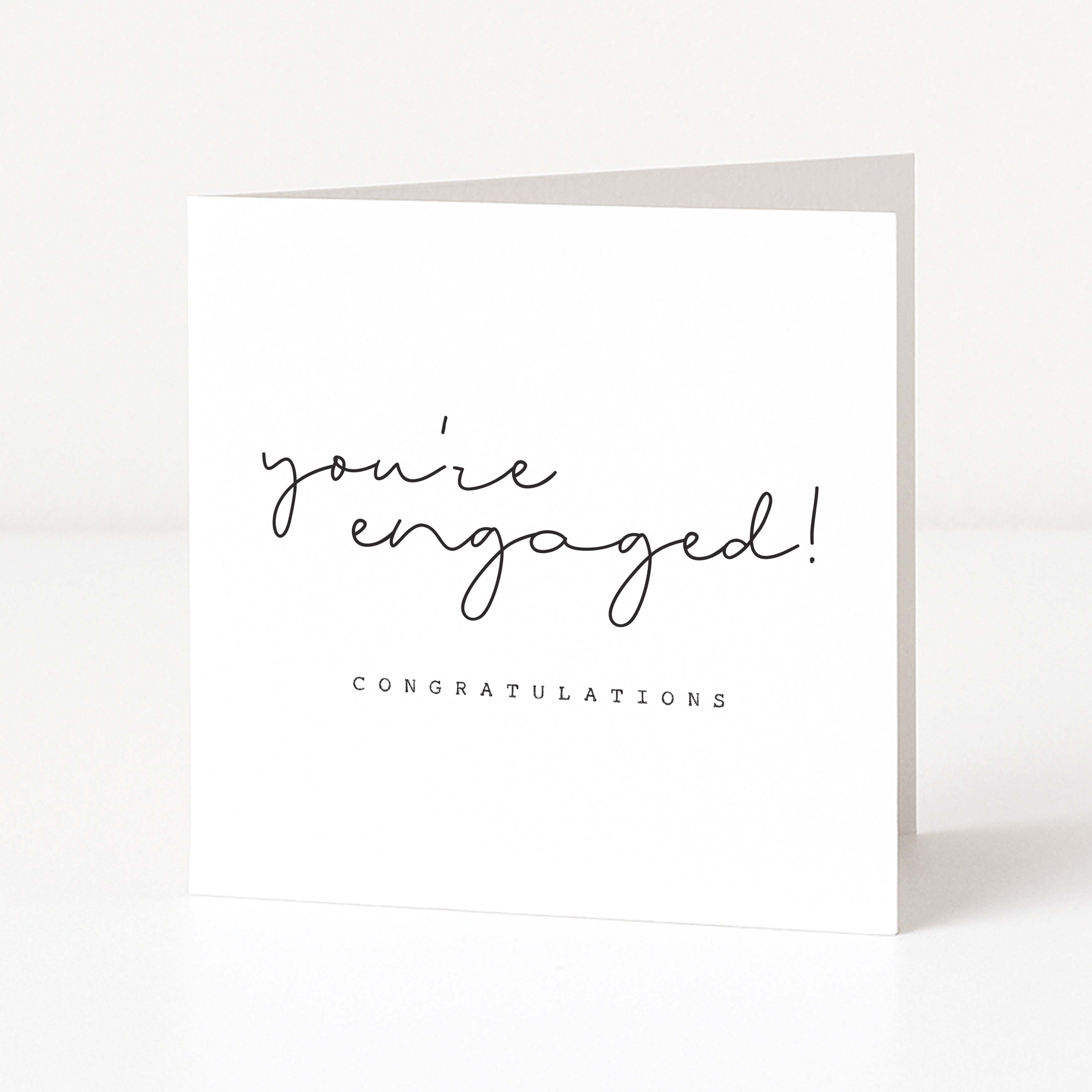 Greeting card with 'you're engaged! Congratulations' text on a white background