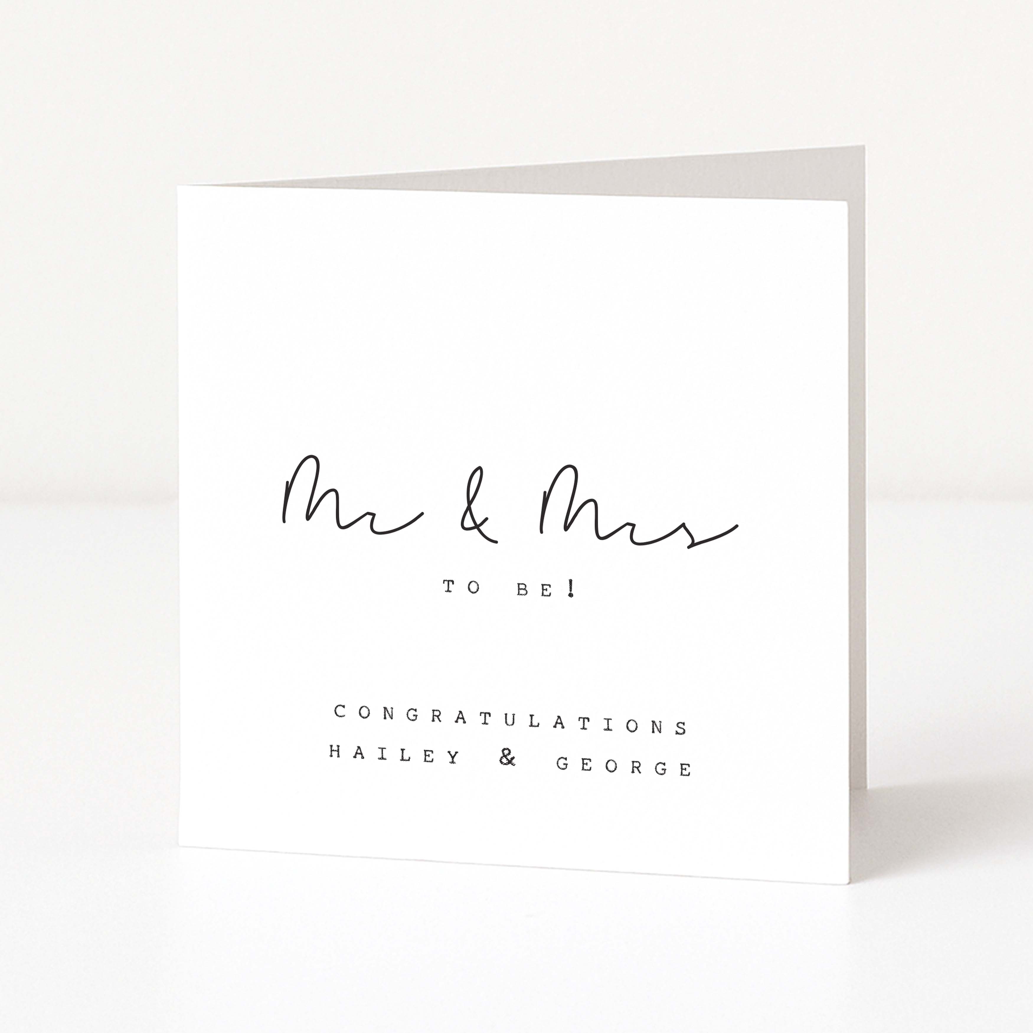 Greeting card with 'Mr & Mrs To Be' text on a white background