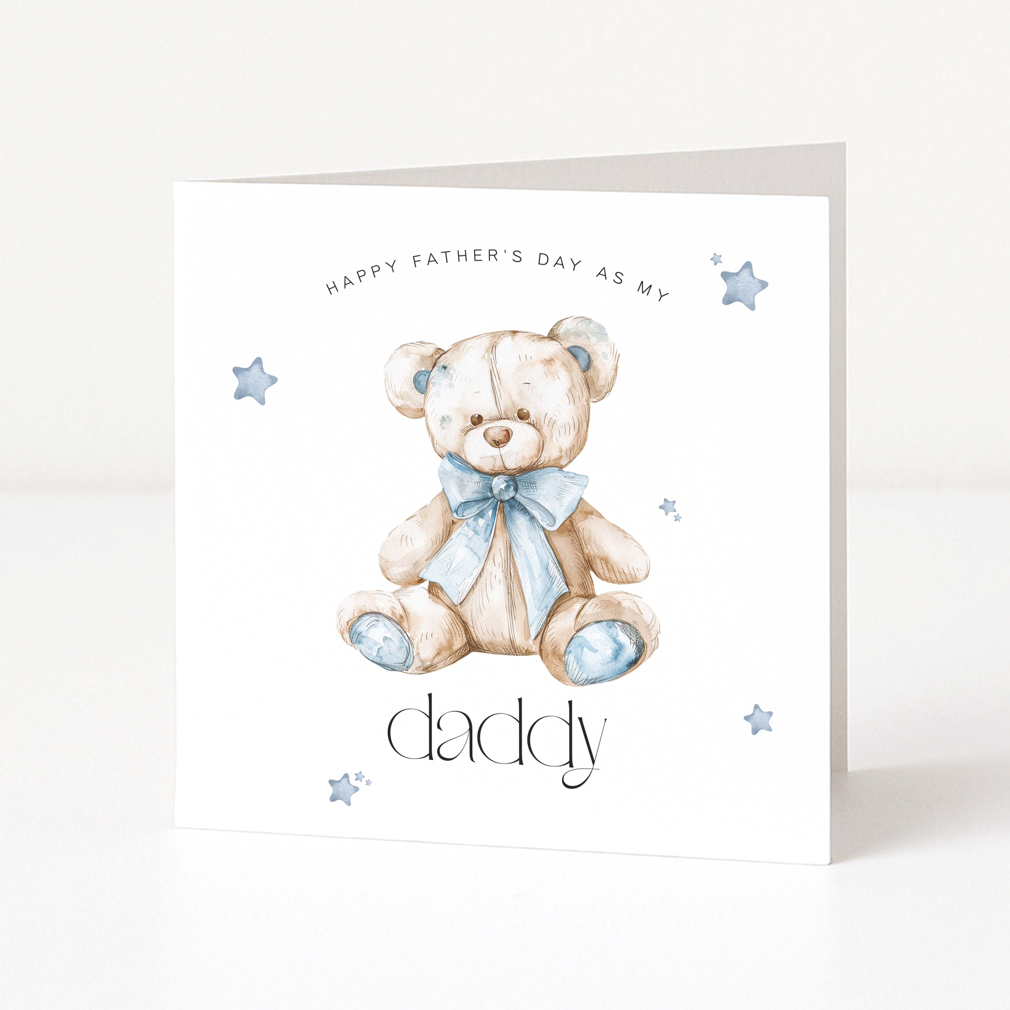 Father's day card with a teddy bear illustration and text on a white background