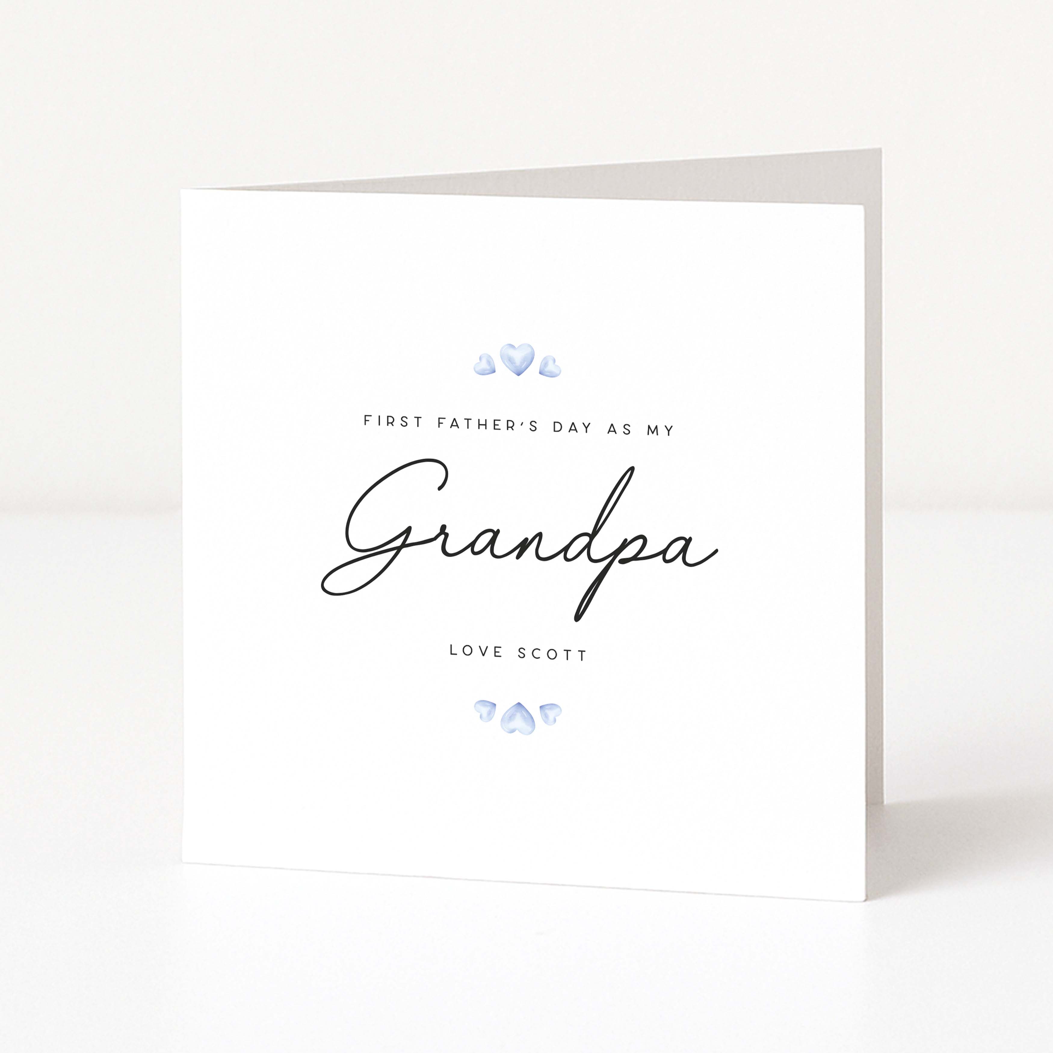 Personalised Greeting card with 'First Father's Day as my Grandpa' text on a white background