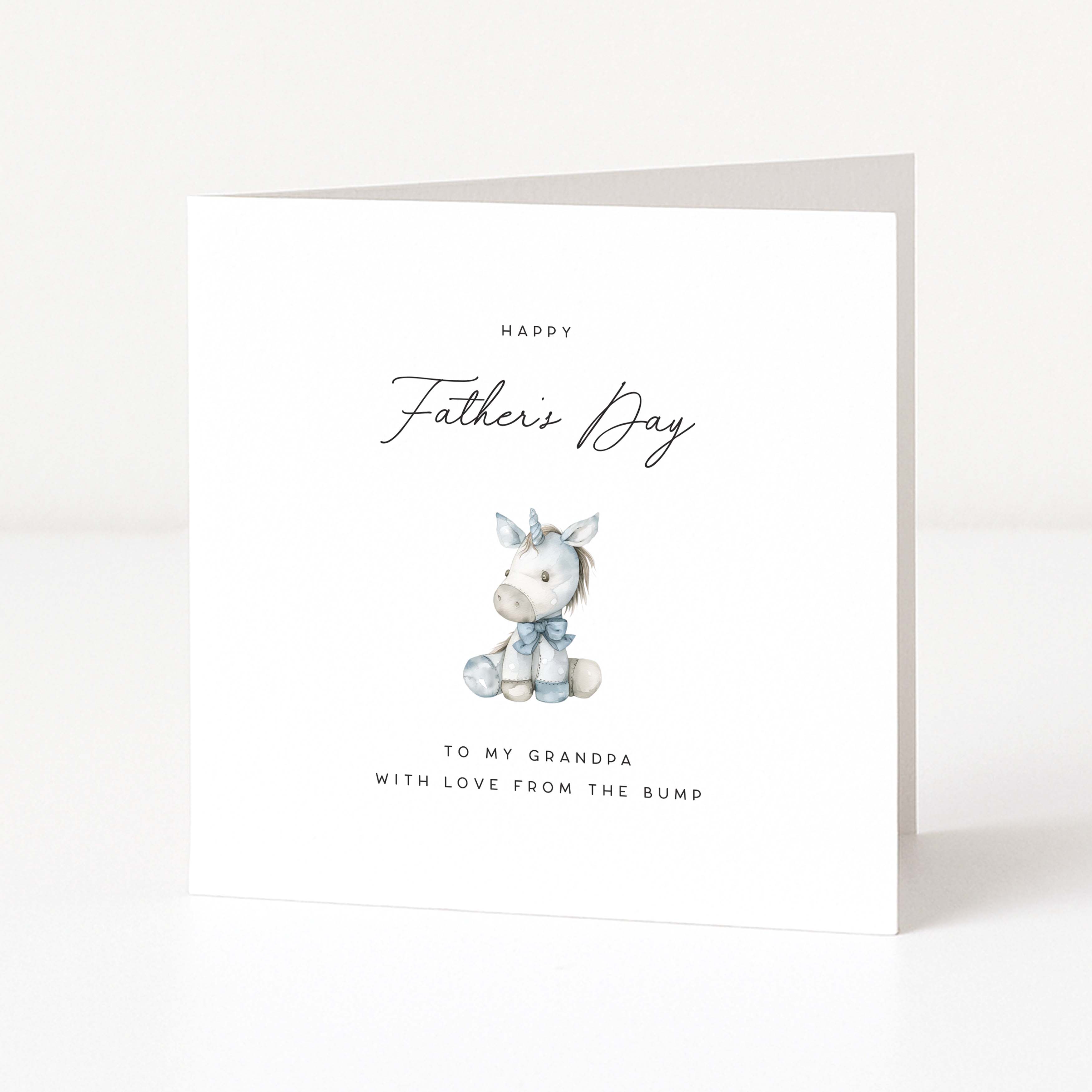 Father's Day card for grandpa-to-be with a unicorn illustration and text on a white background