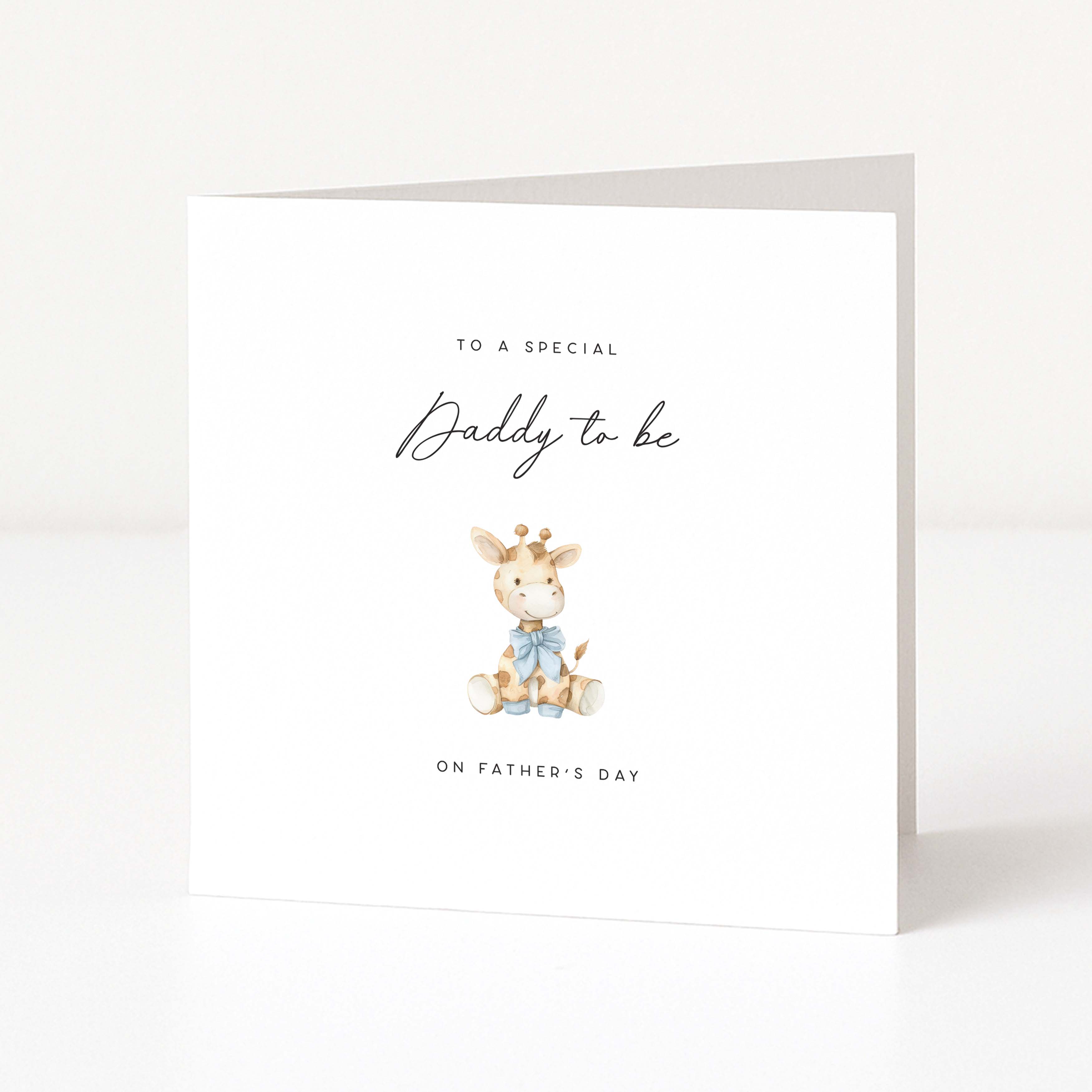 Greeting card with a giraffe illustration and text for Father's Day on a white background