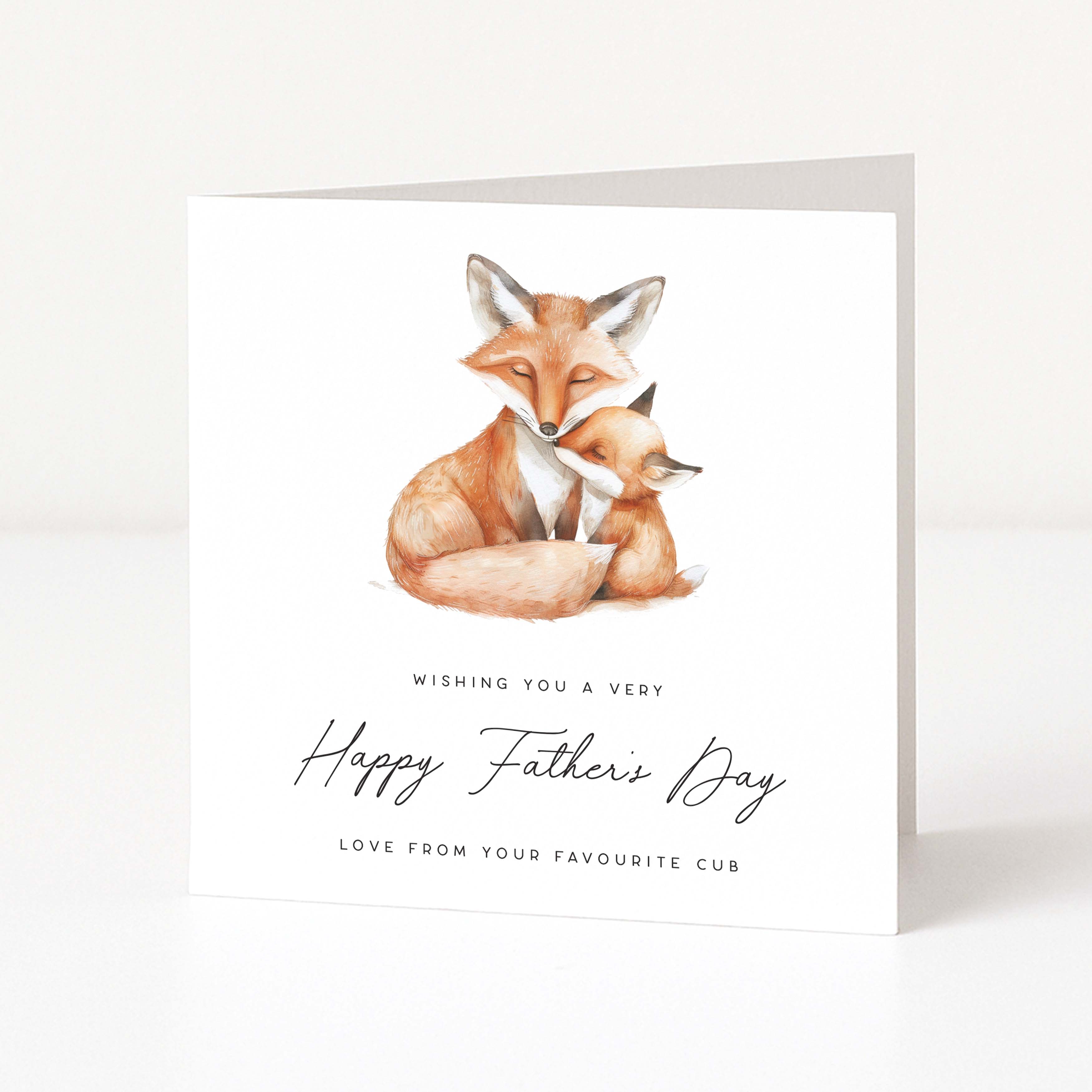 Cute Father's Day card with illustration of a fox and cub, on a white background