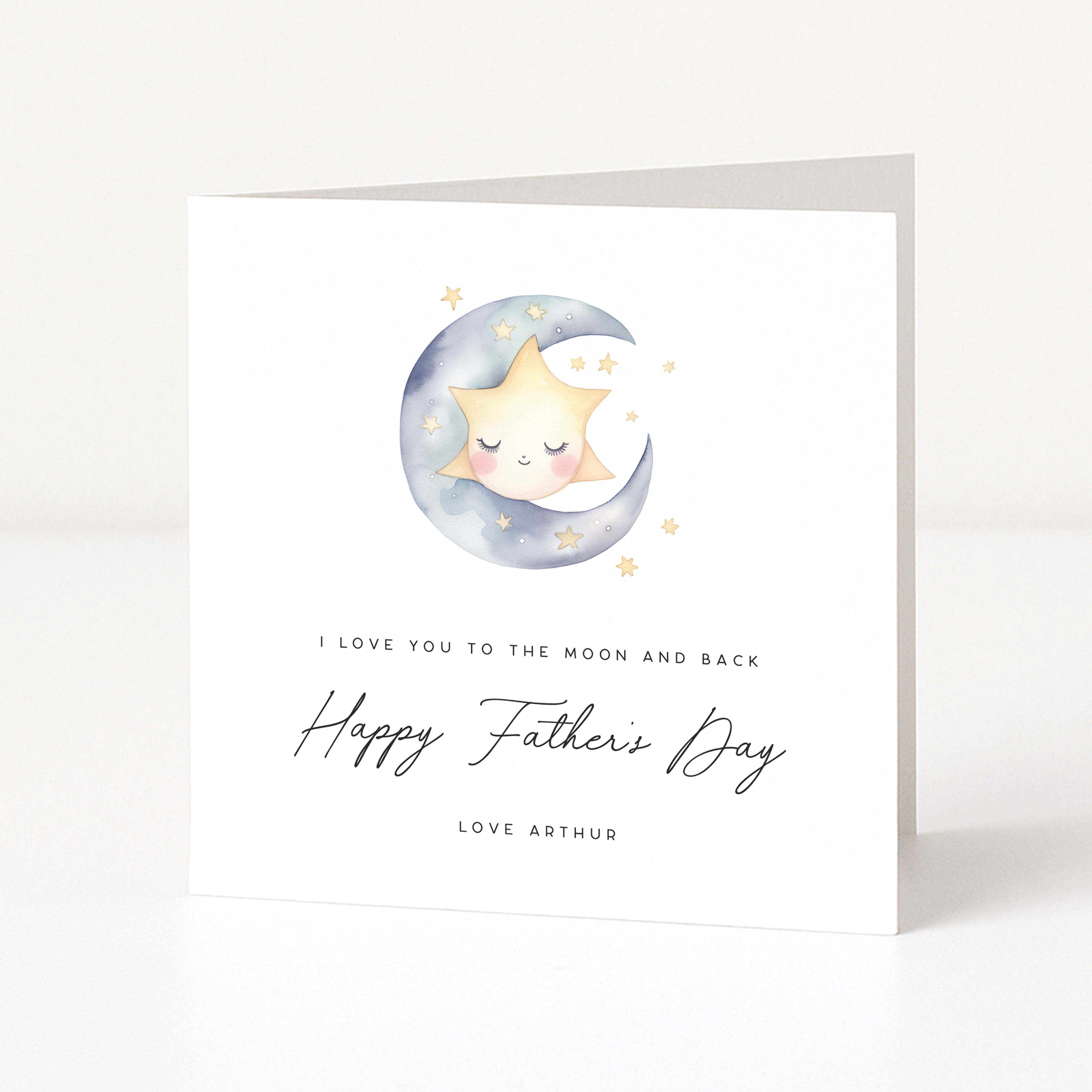 Personalised Father's Day card with moon and star design on a white background