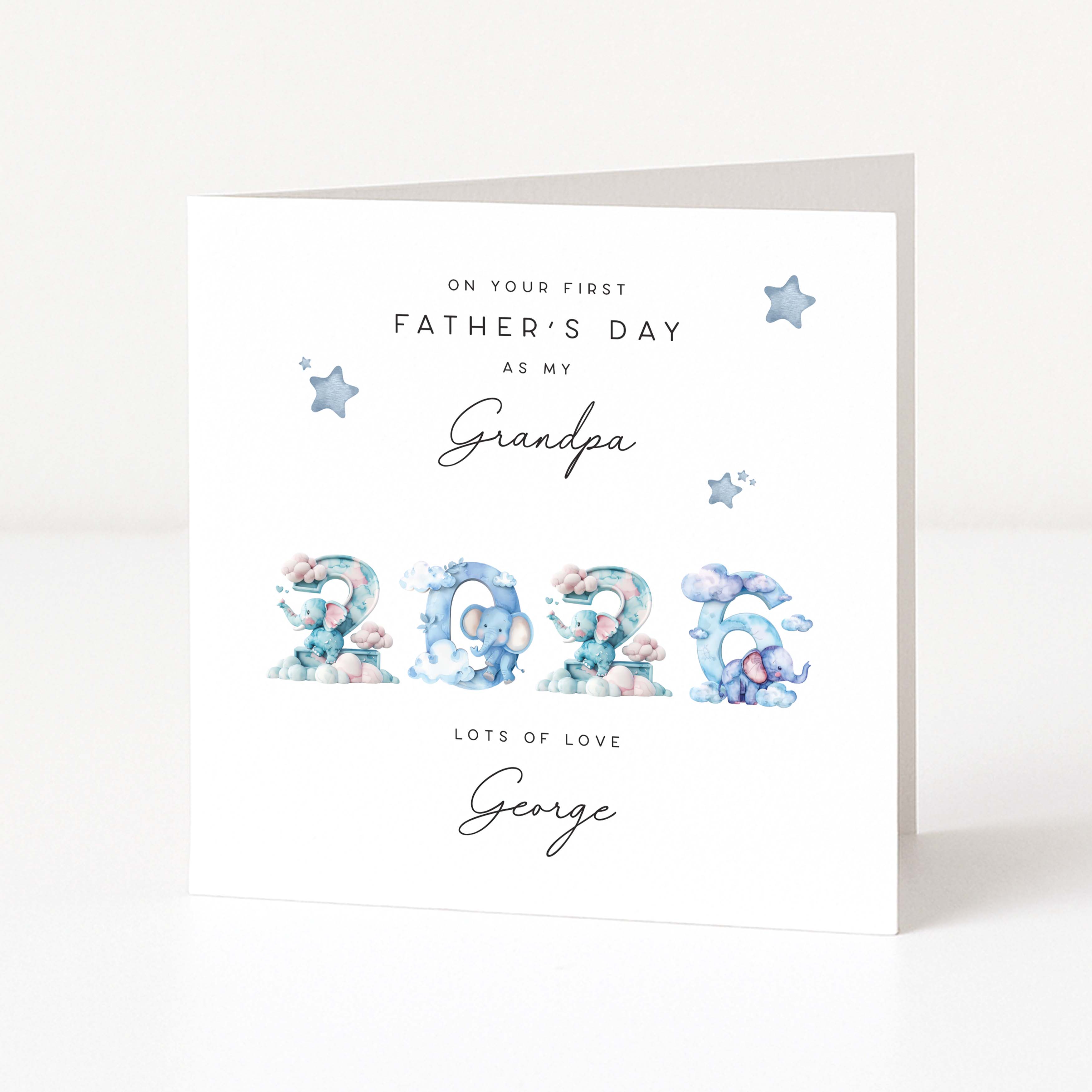Personalised Father's Day card for a new grandpa with 2026 and stars on a white background