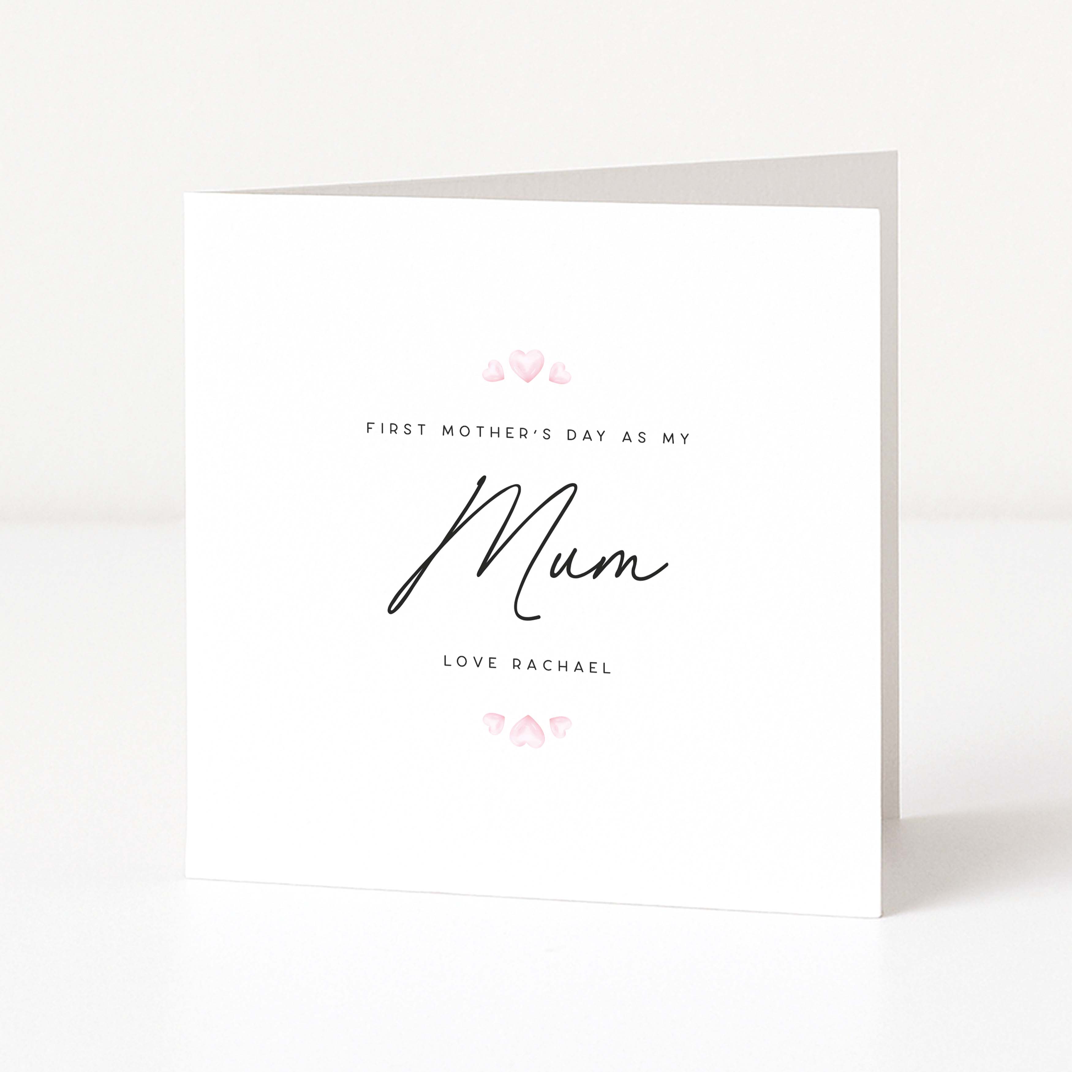 Greeting card for Mother's Day with text and heart designs on a white background
