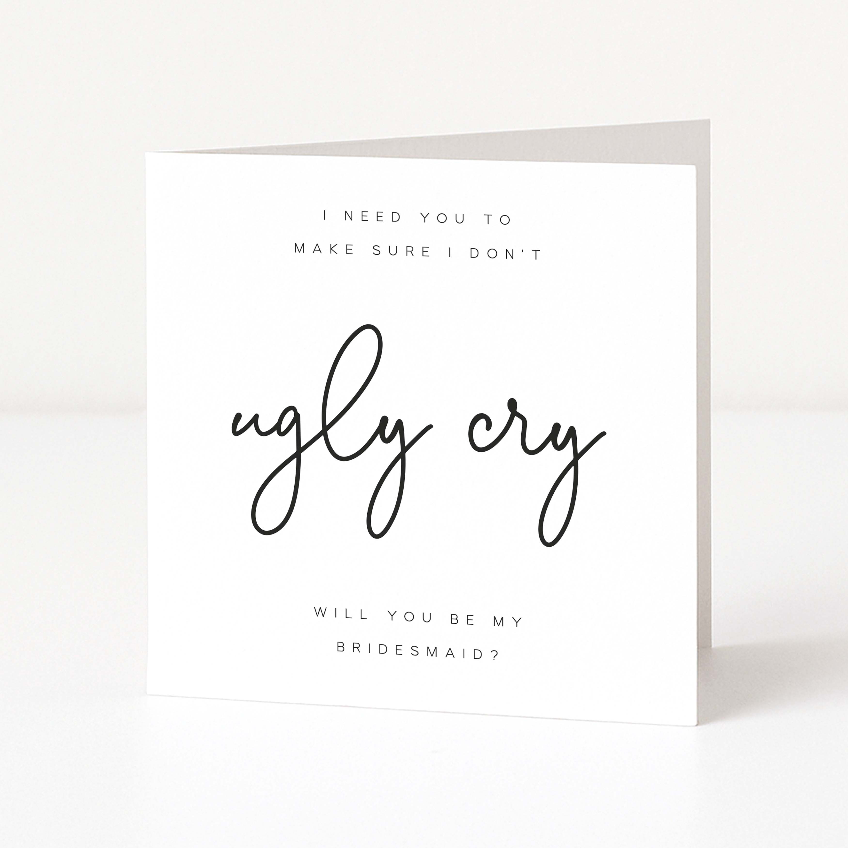 Greeting card with text asking if you will be my bridesmaid on a white background