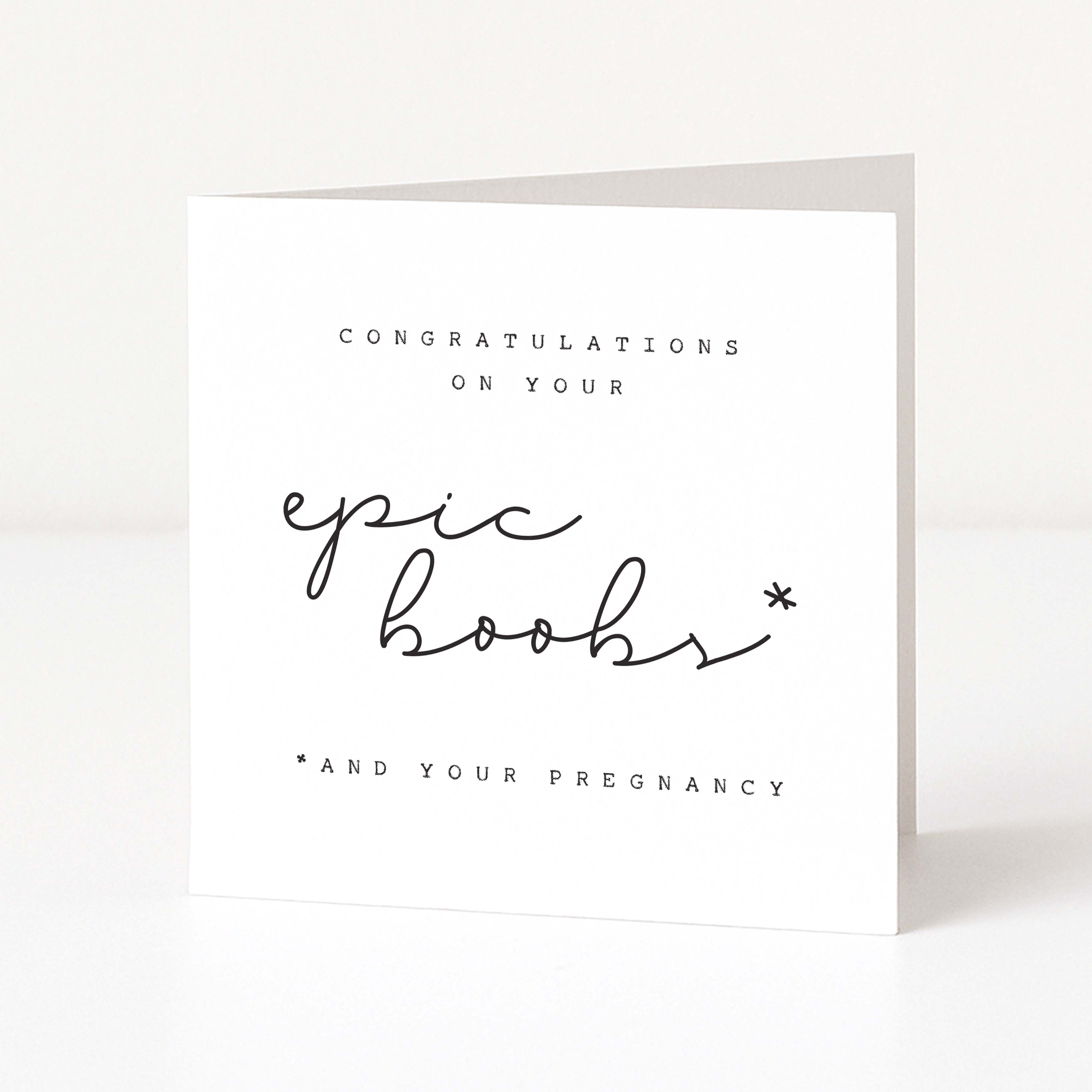 Greeting card with congratulations on epic boobs and pregnancy text