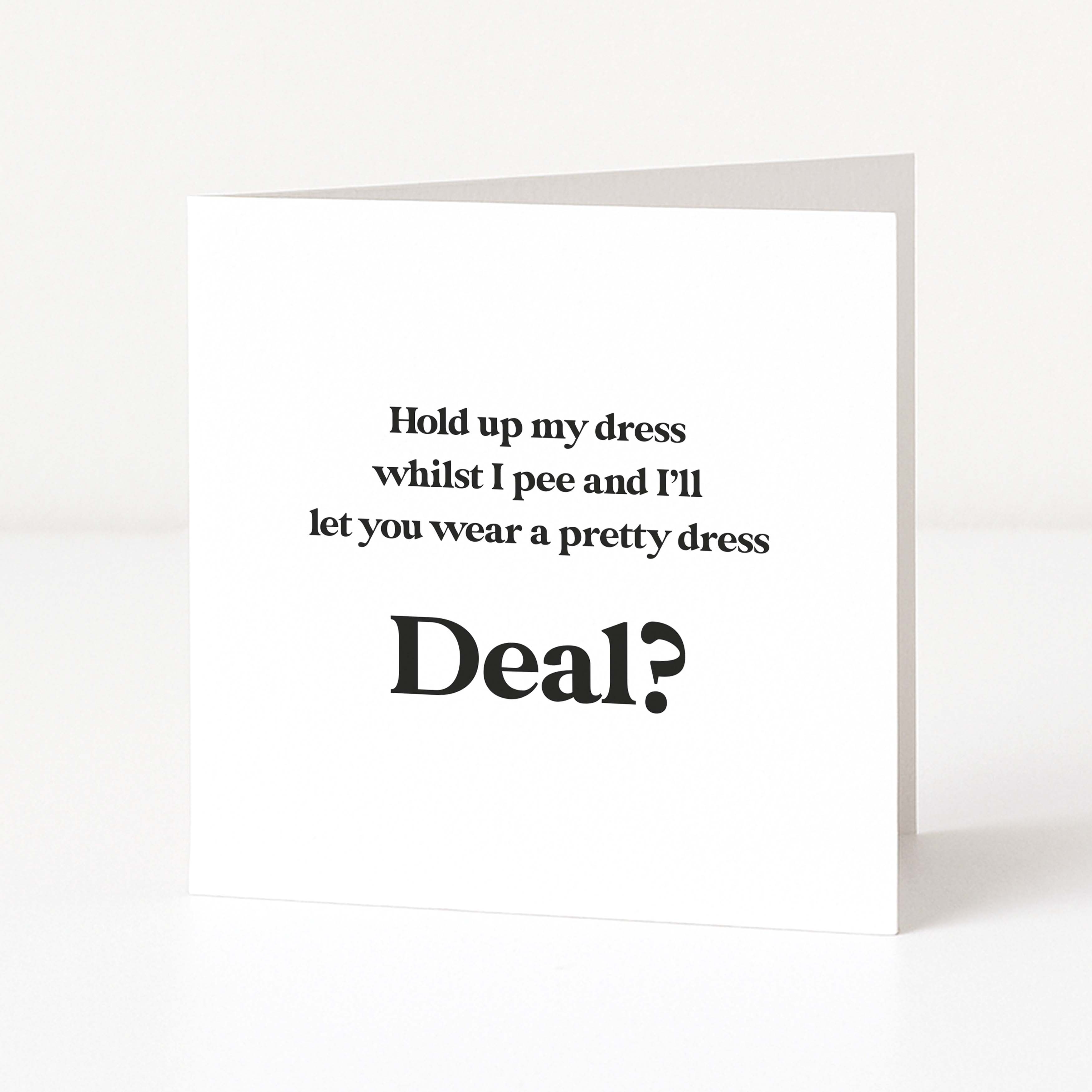Card with humorous text on a white background