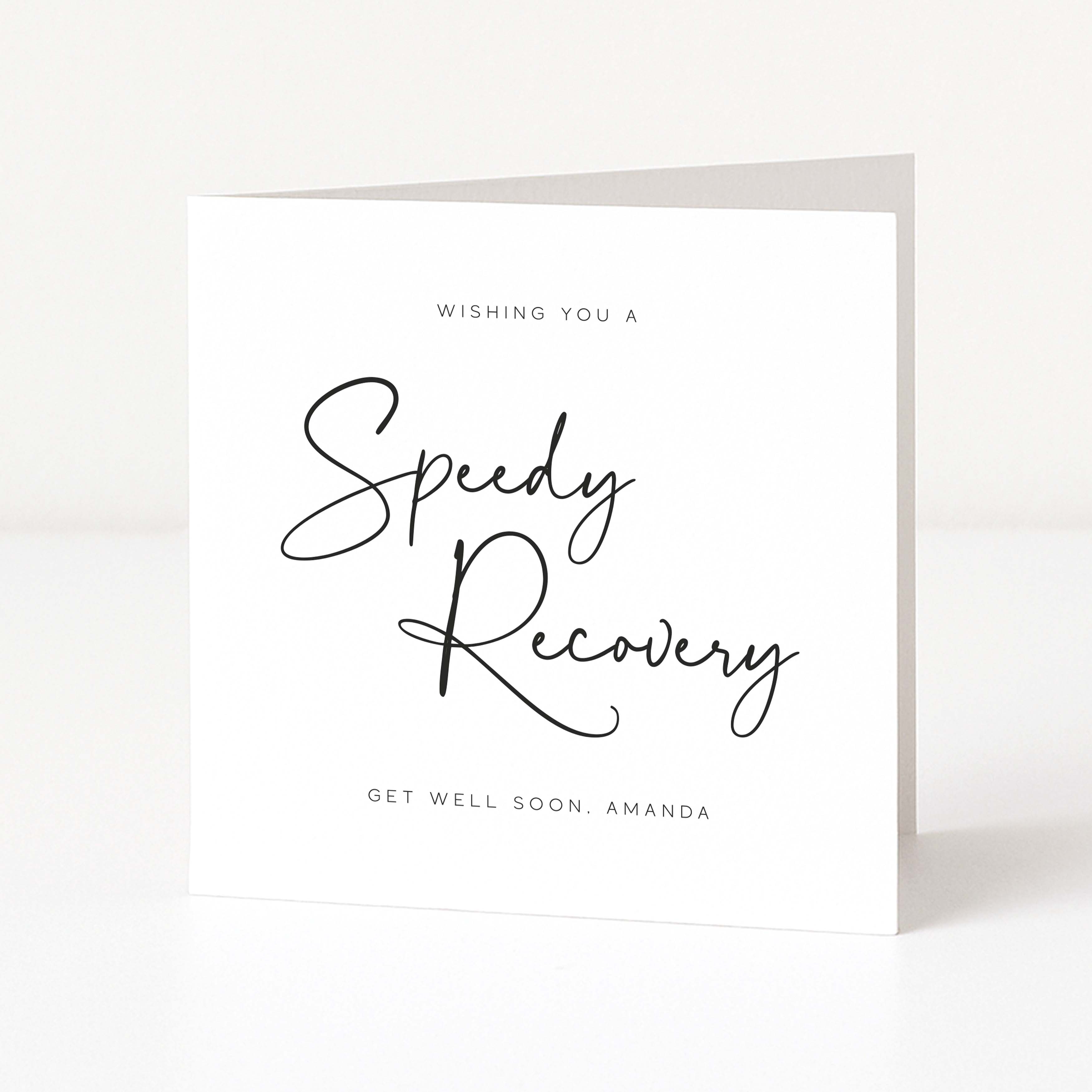 Greeting card with 'Wishing you a speedy recovery' text on a white background