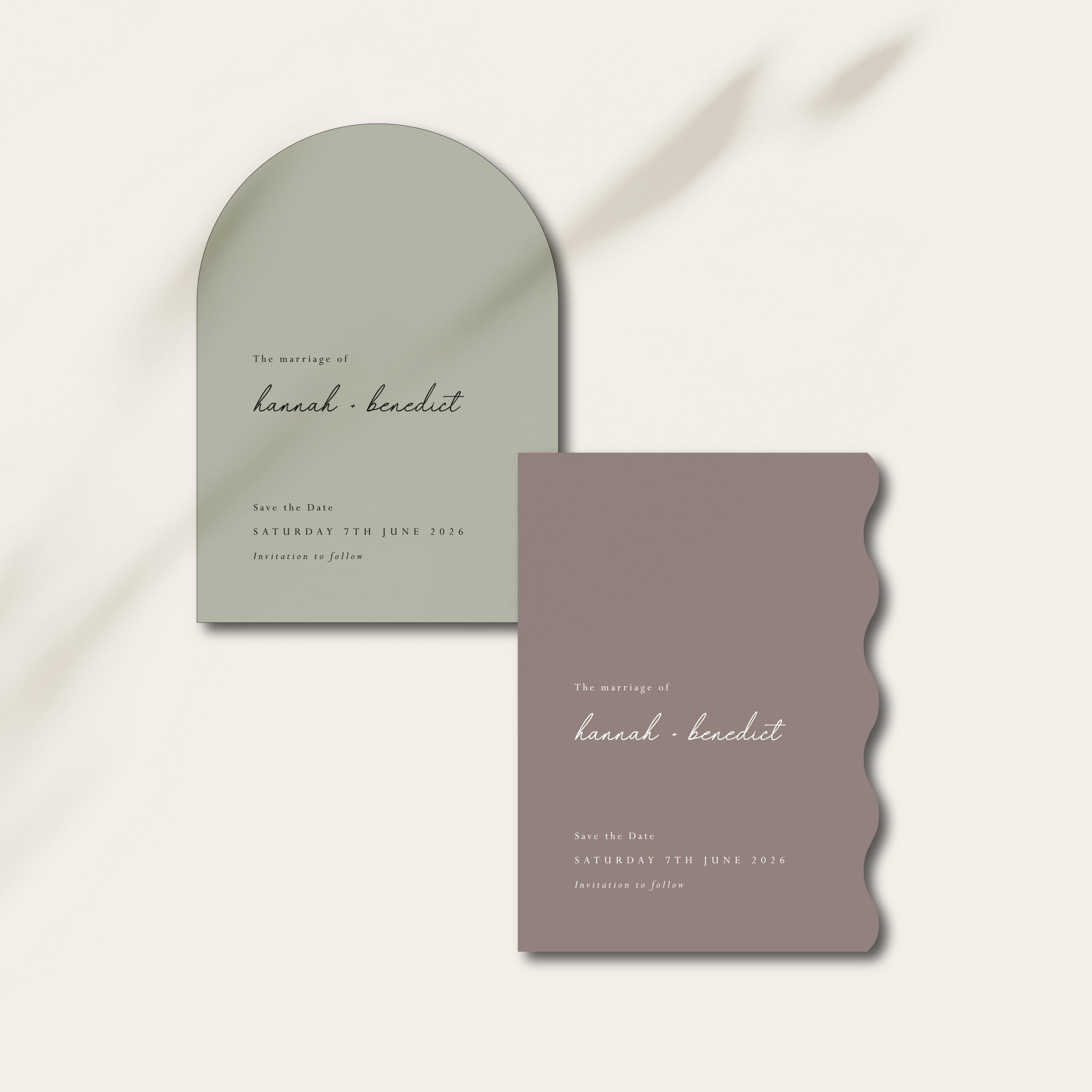 Modern arched and shaped save the date cards for wedding - Hannah collection, Elle Bee Design