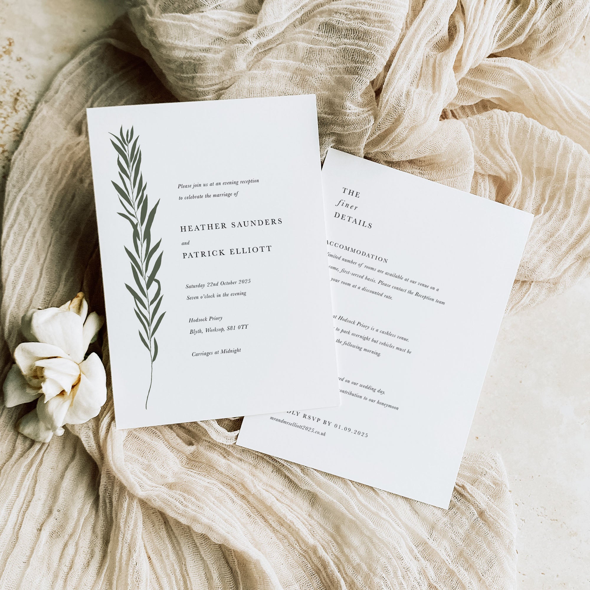 Botanical Classical Evening Wedding Invitation - Heather Collection, Elle Bee Design