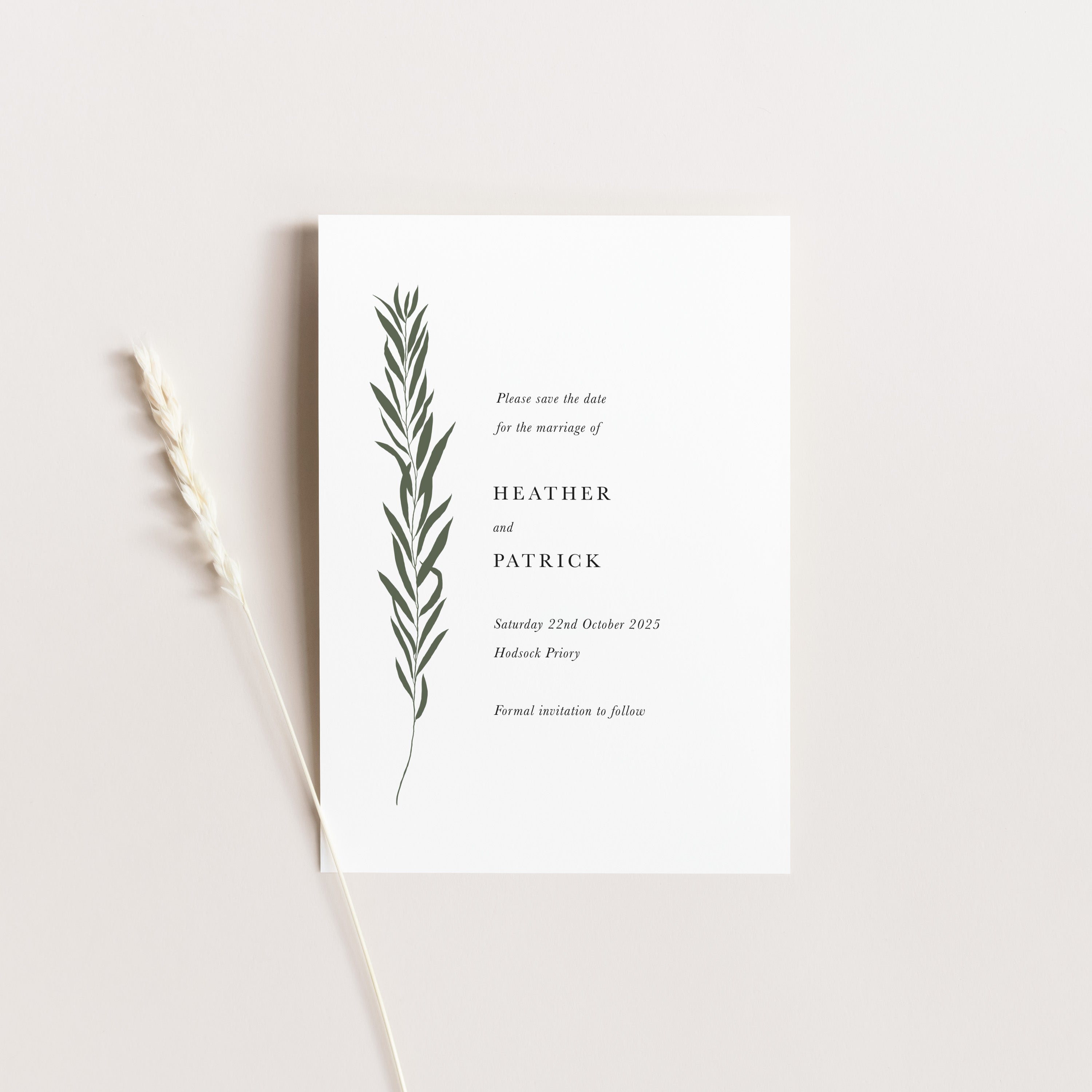 Classic Botanical Save the Date Card in White - Heather Collection, Elle Bee Design