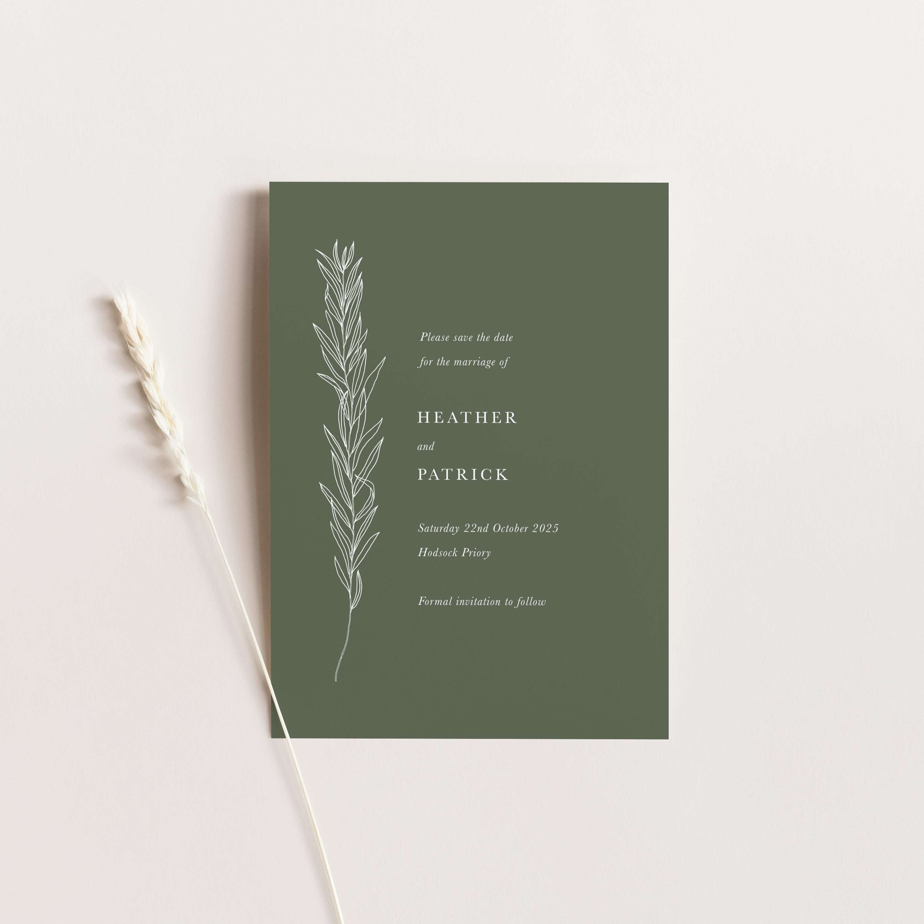 Classic Botanical Save the Date Card in Sequoia Green - Heather Collection, Elle Bee Design