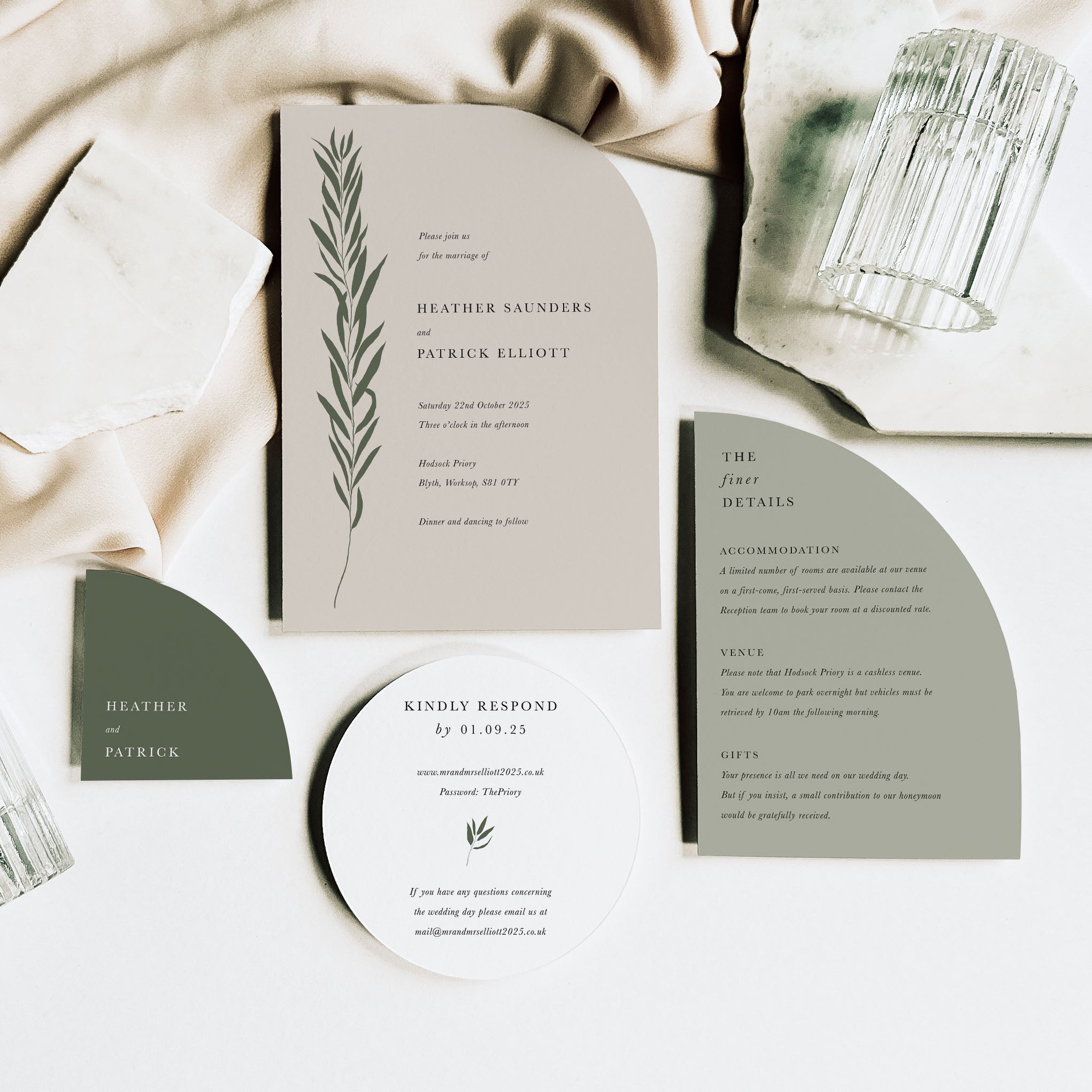 Botanical Arched and Shaped Wedding Invitation Suite - Heather Collection, Elle Bee Design