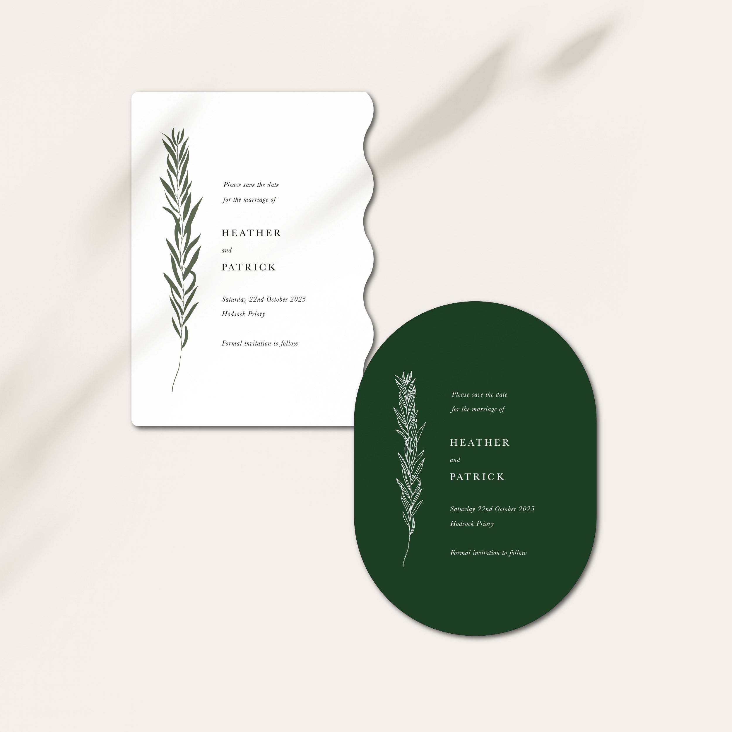 Arched and Shaped Botanical Save the Date Card for Wedding - Heather Collection, Elle Bee Design
