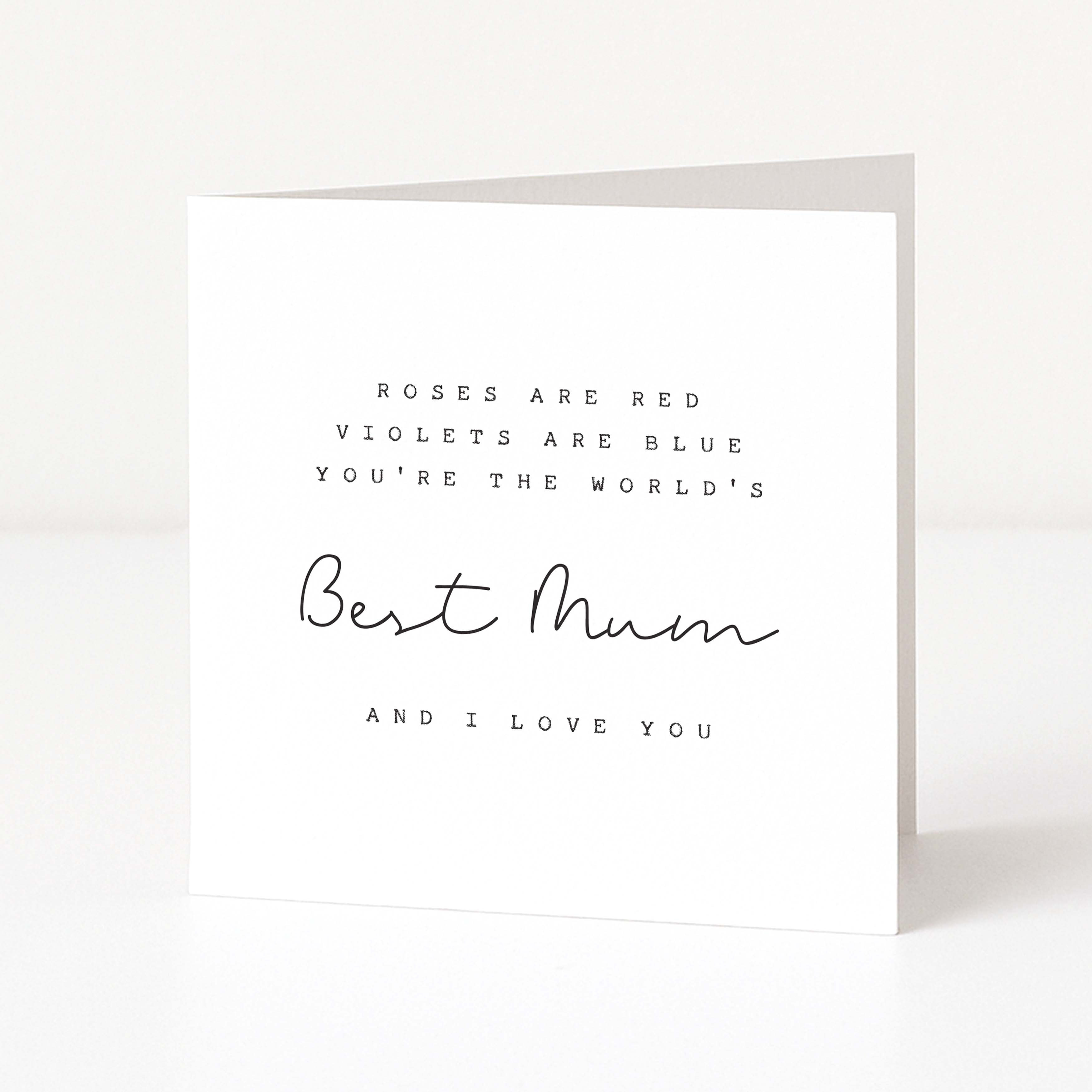 Greeting card with cute mother's day poem text on a white background