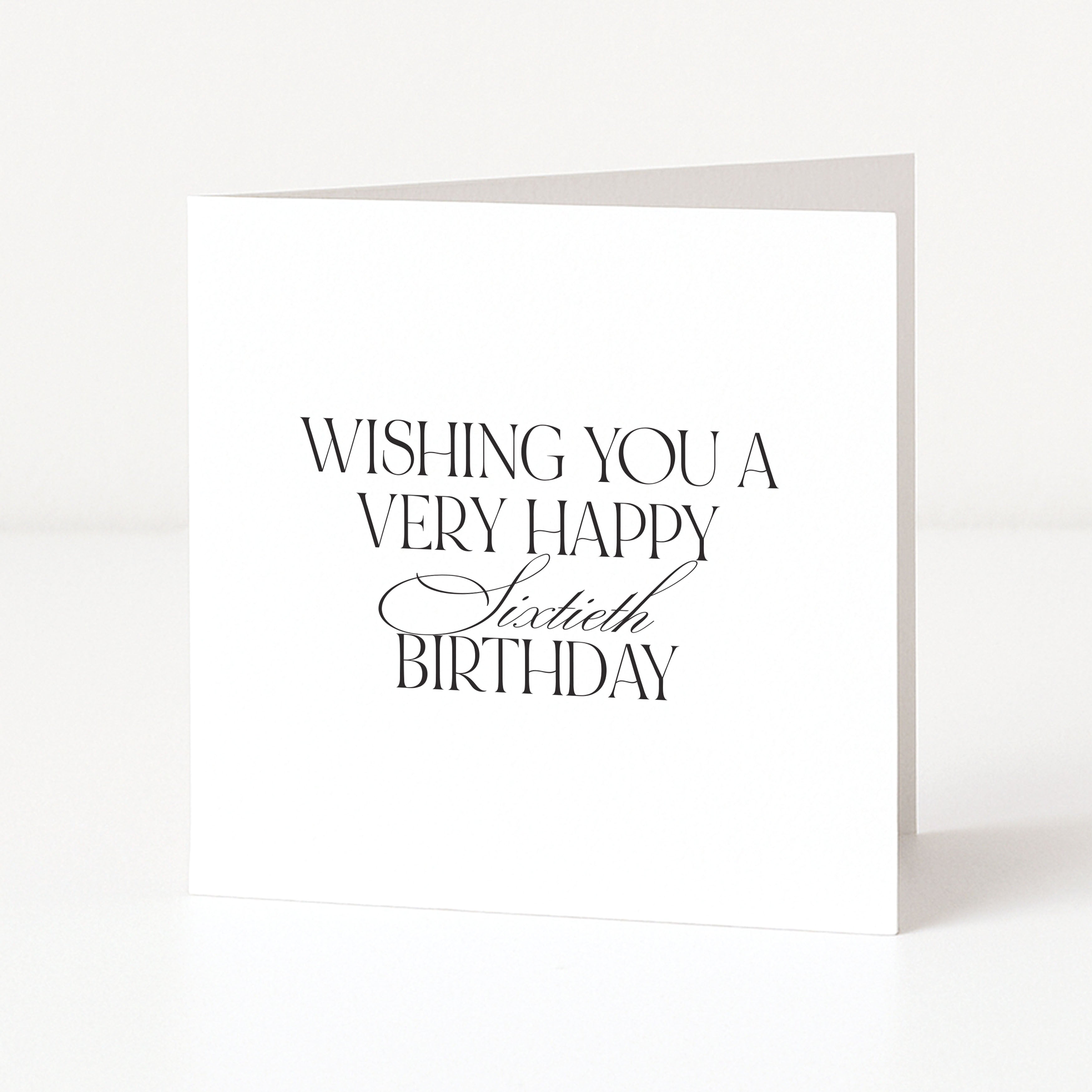 White 60th birthday card with black text on a white background