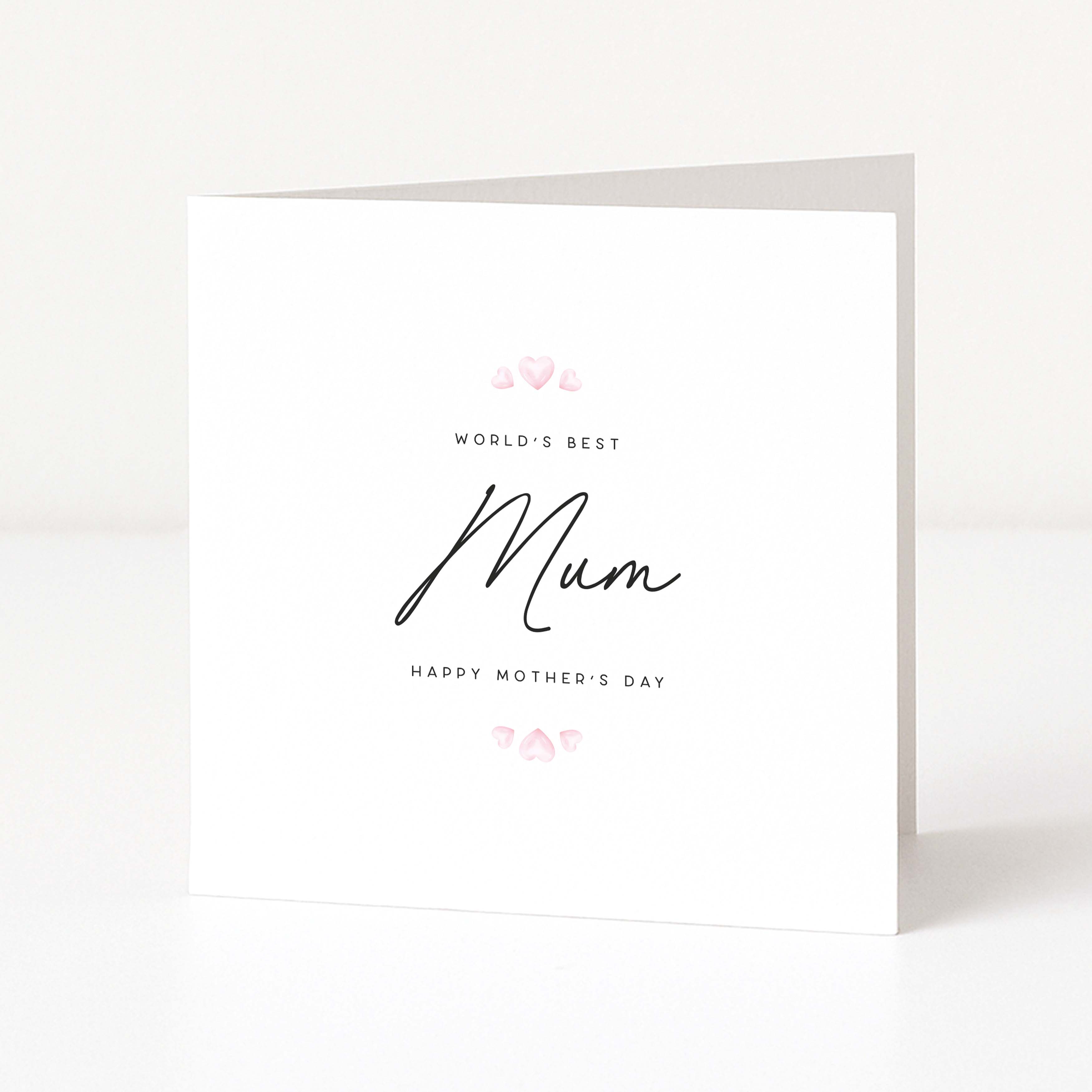 Greeting card with 'World's Best Mum' text on a white background