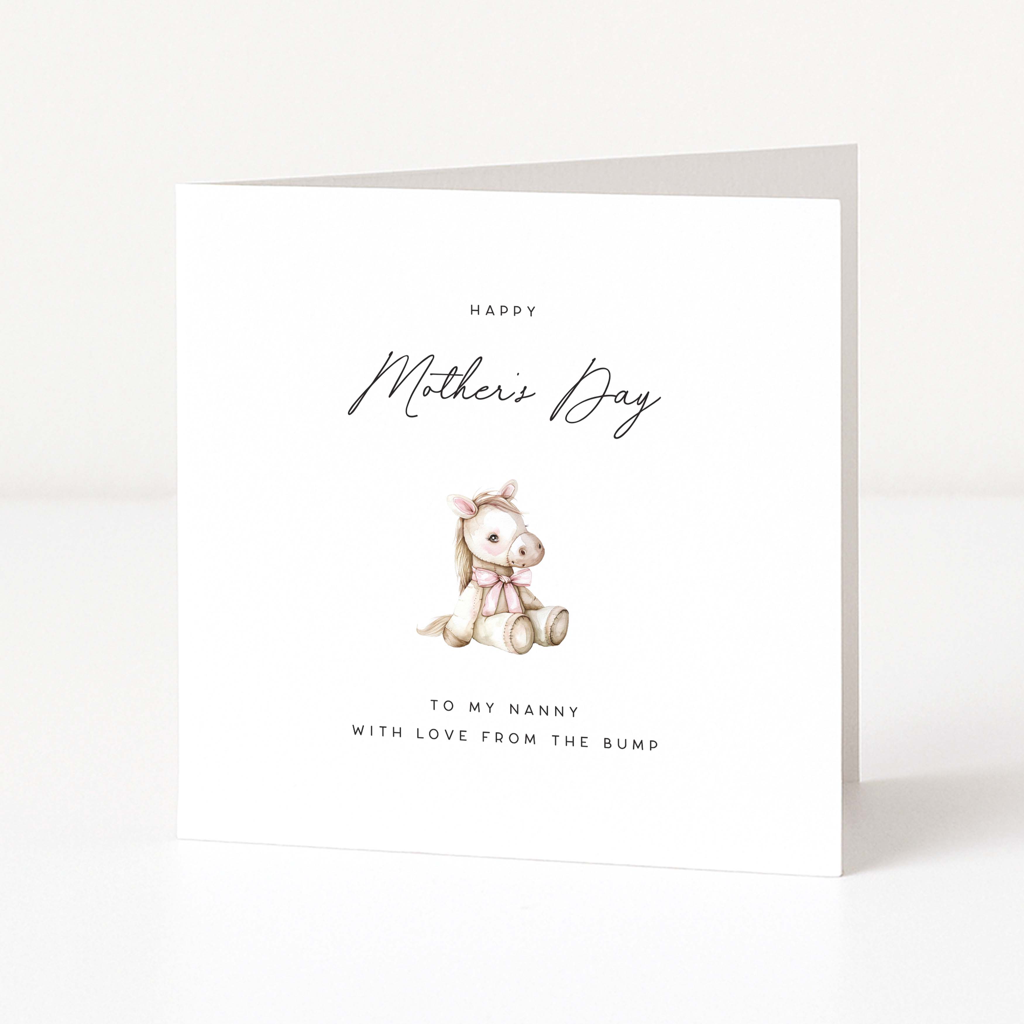 Greeting card with a horse illustration and 'Happy Mother's Day' text on a white background