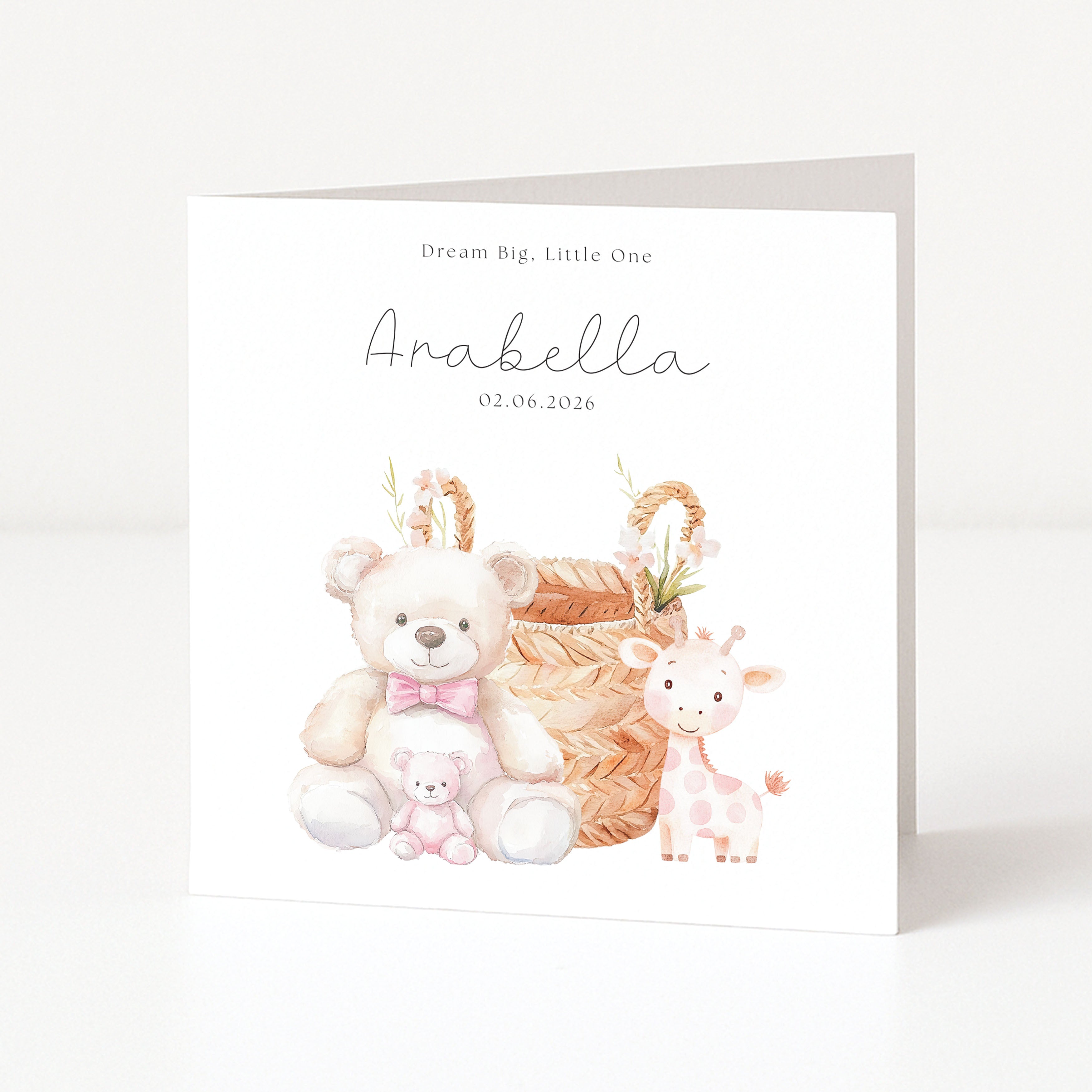 New Born Baby Girl Card on white card with white backgournd
