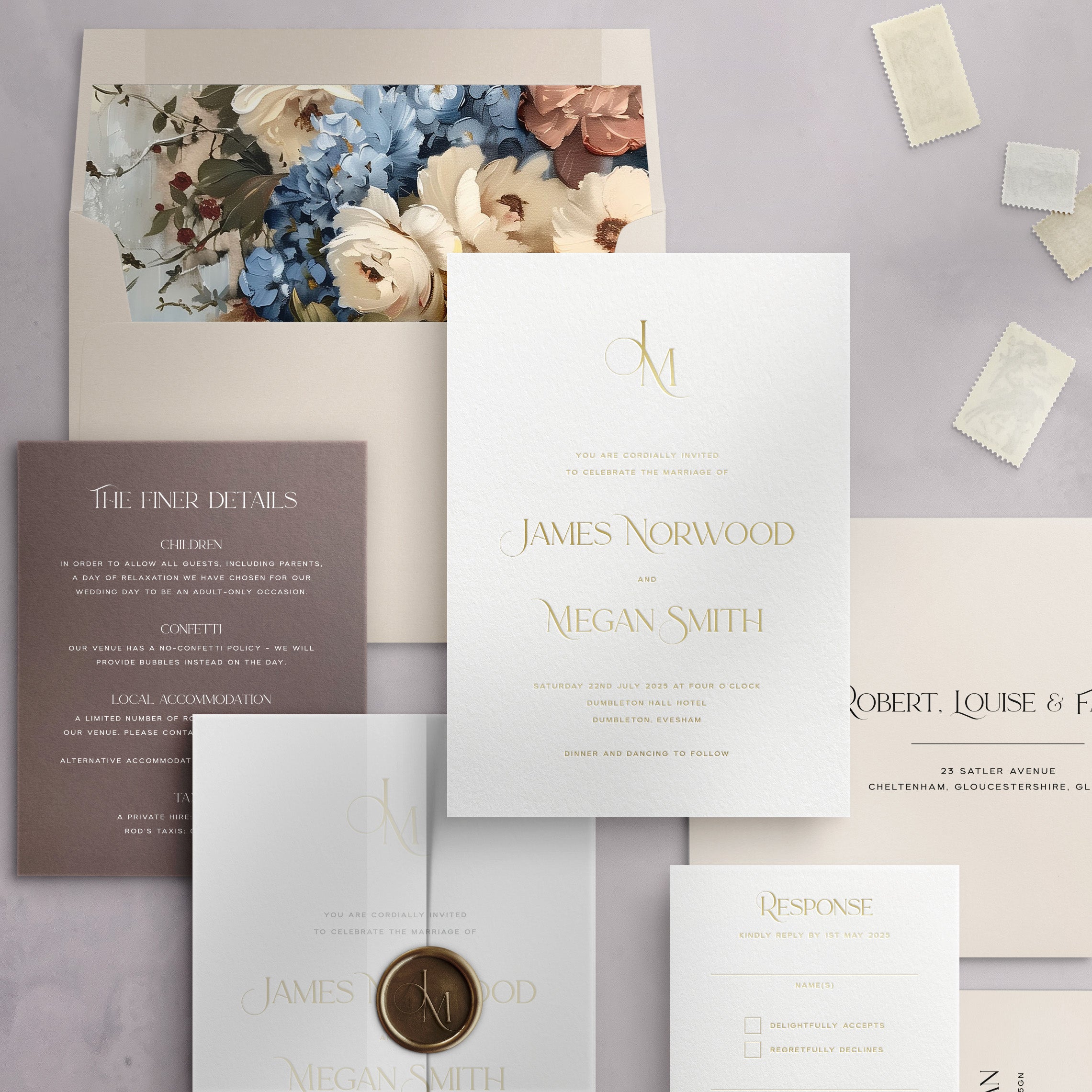 Contemporary Gold Foil Wedding Invitation Suite