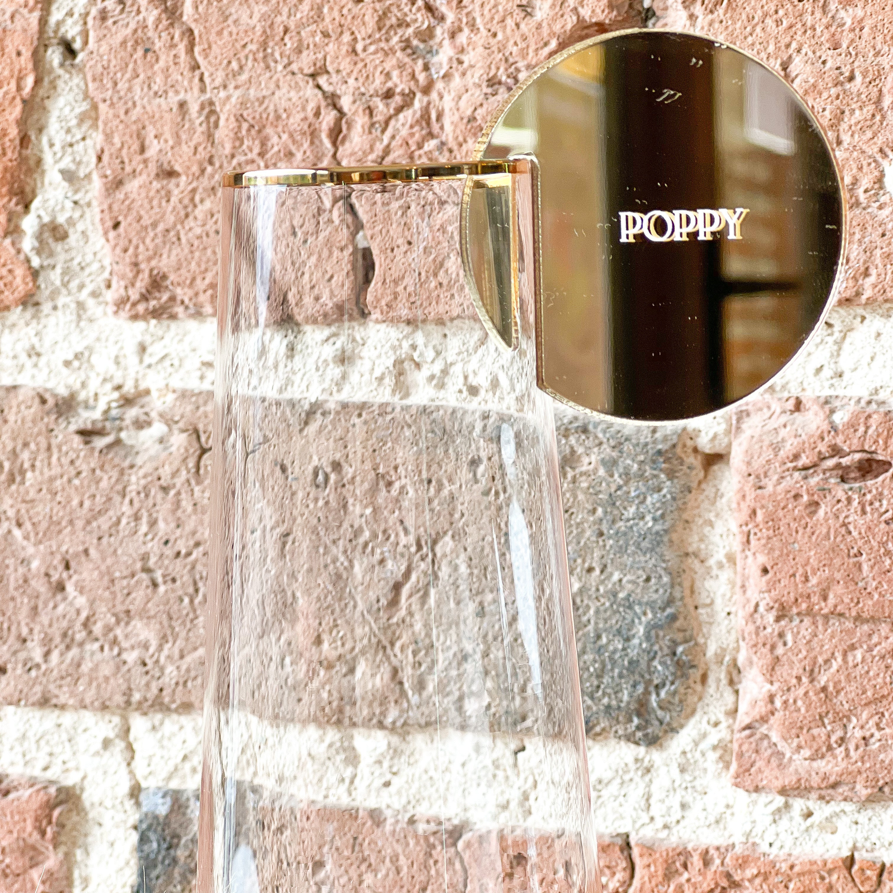 Gold mirror drink token with guest name print