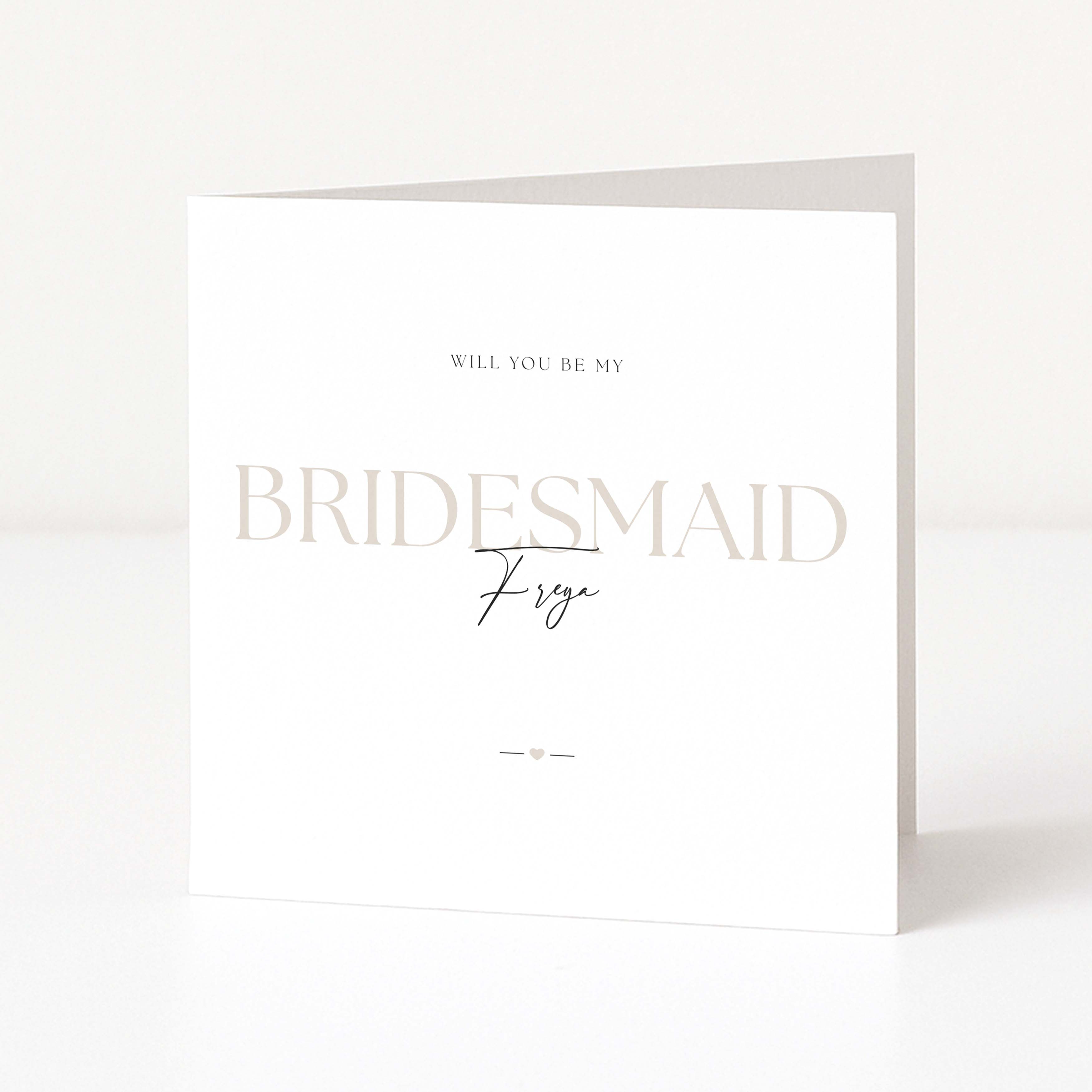 Greeting card with 'Will you be my Bridesmaid' text on a white background