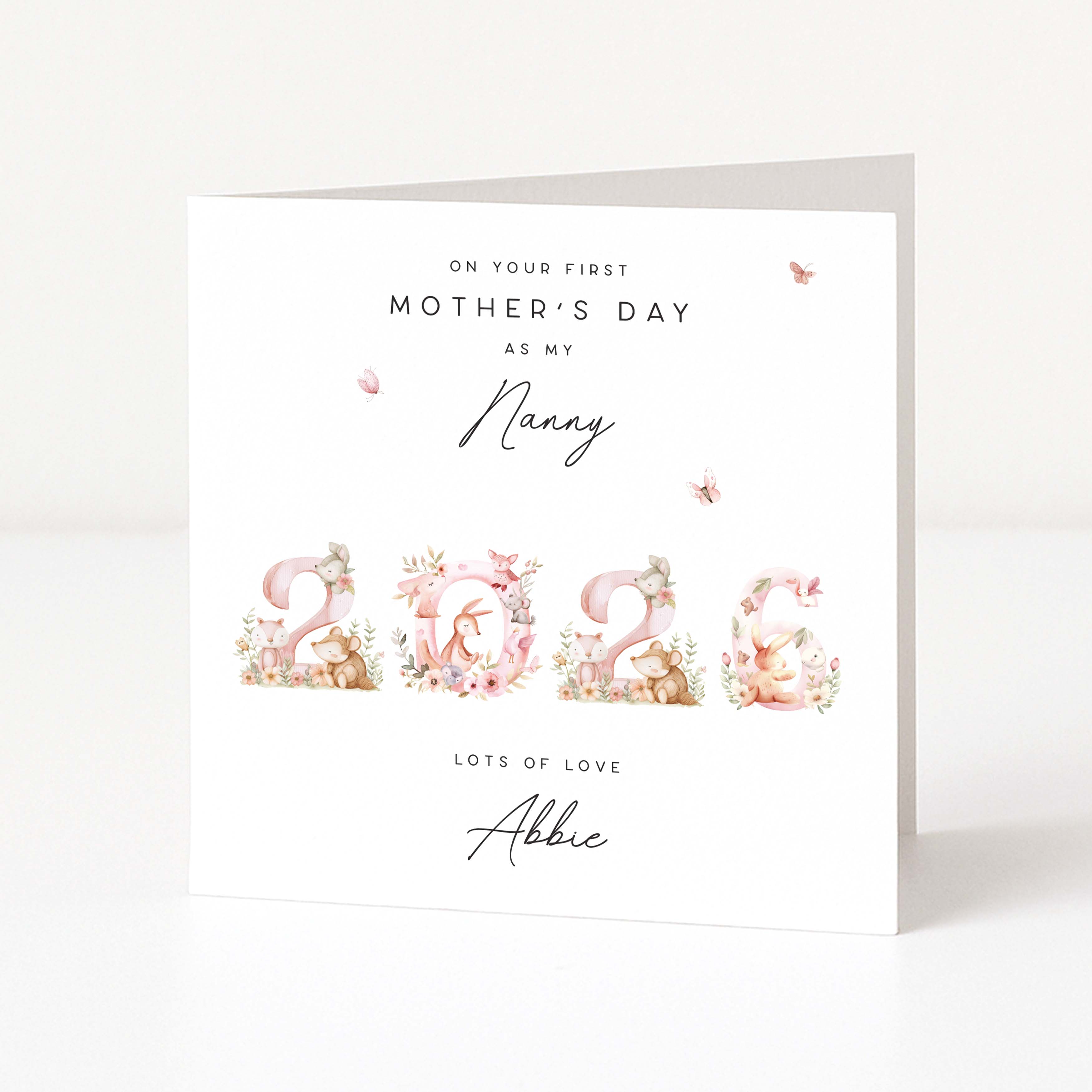 Greeting card for Mother's Day to a nanny with floral design and text.