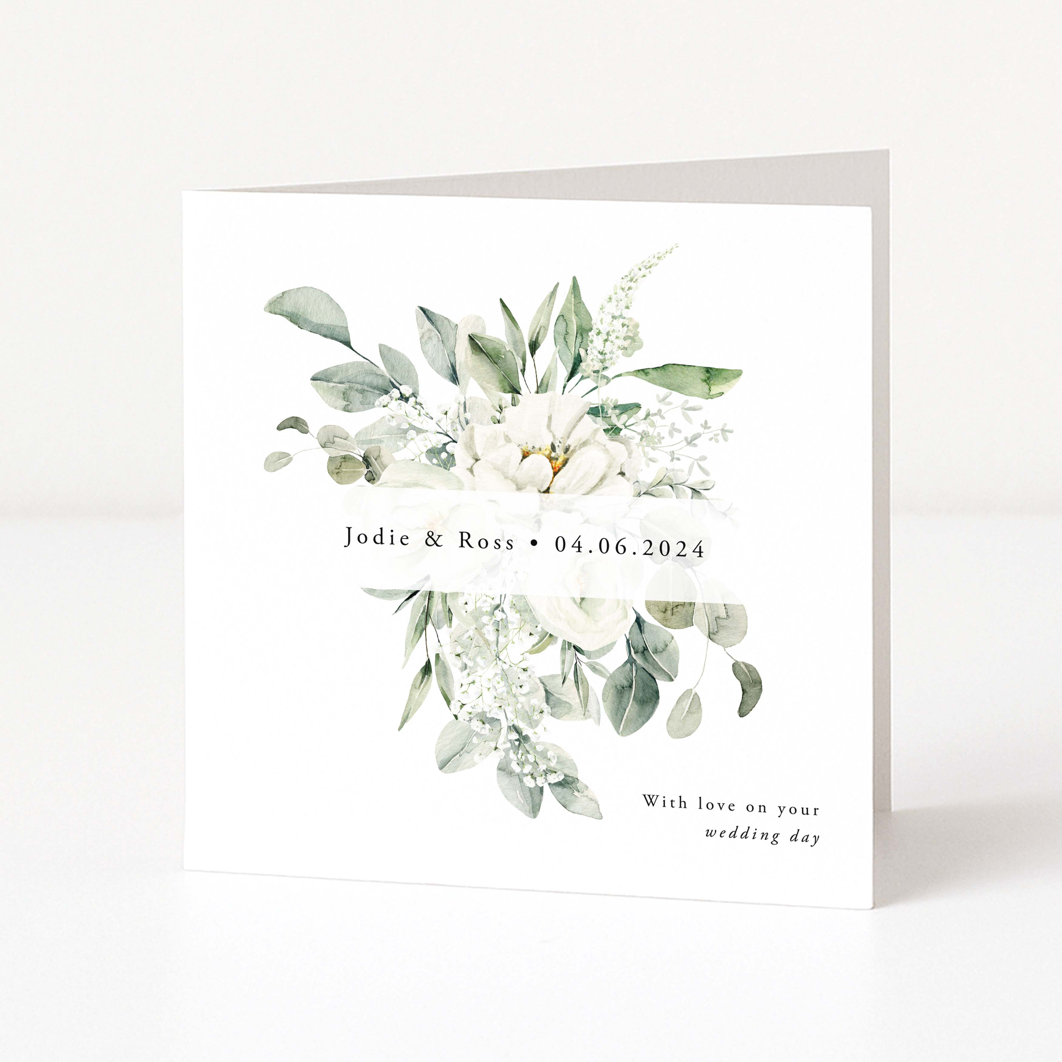 Greeting card with floral design and text on a white background