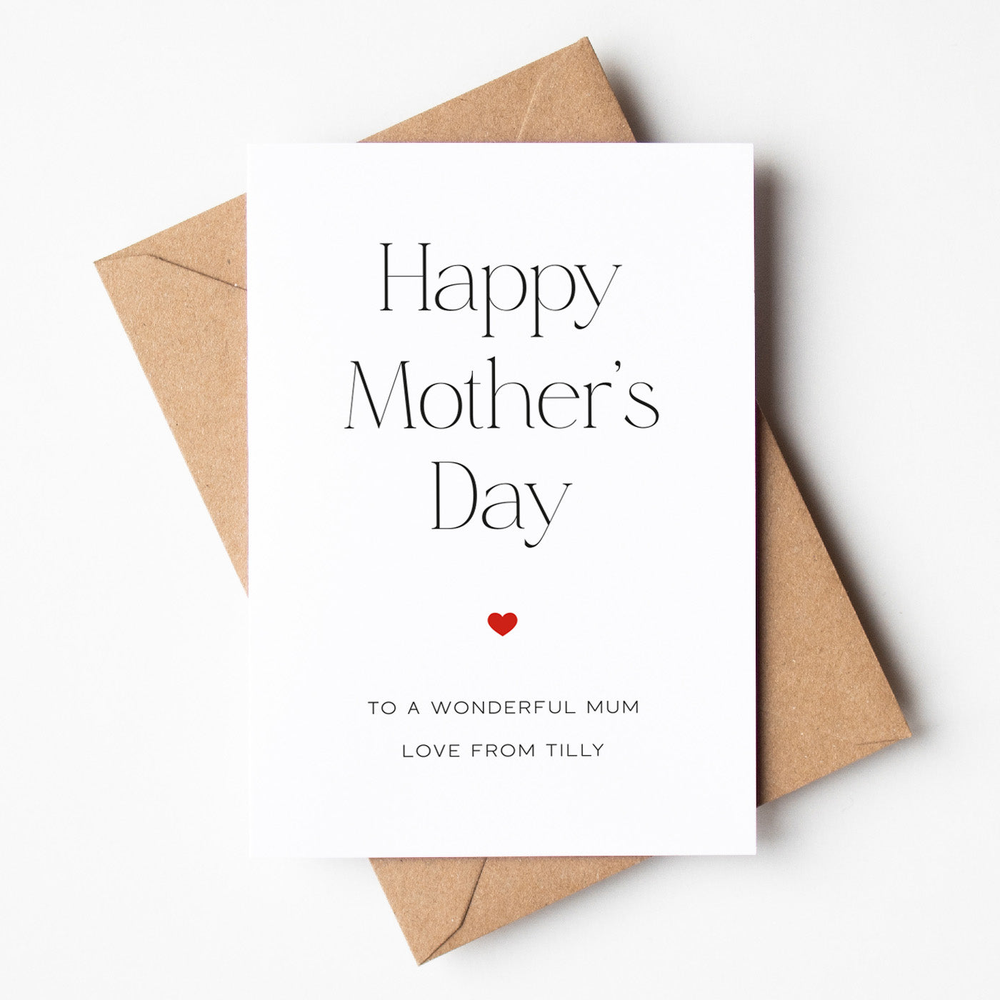 Mother's Day card with a brown envelope on a white background