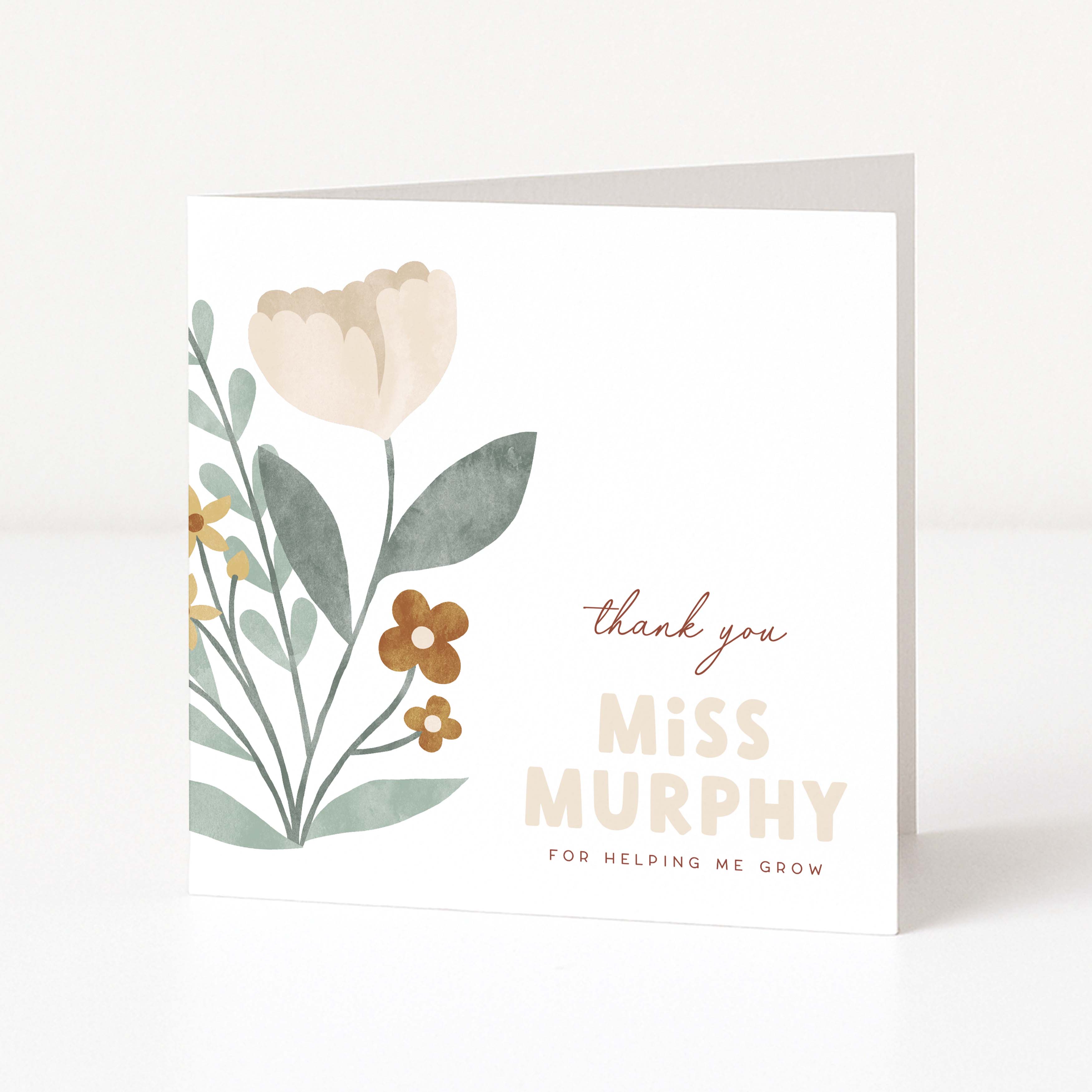 Greeting card with floral design and text on a white background