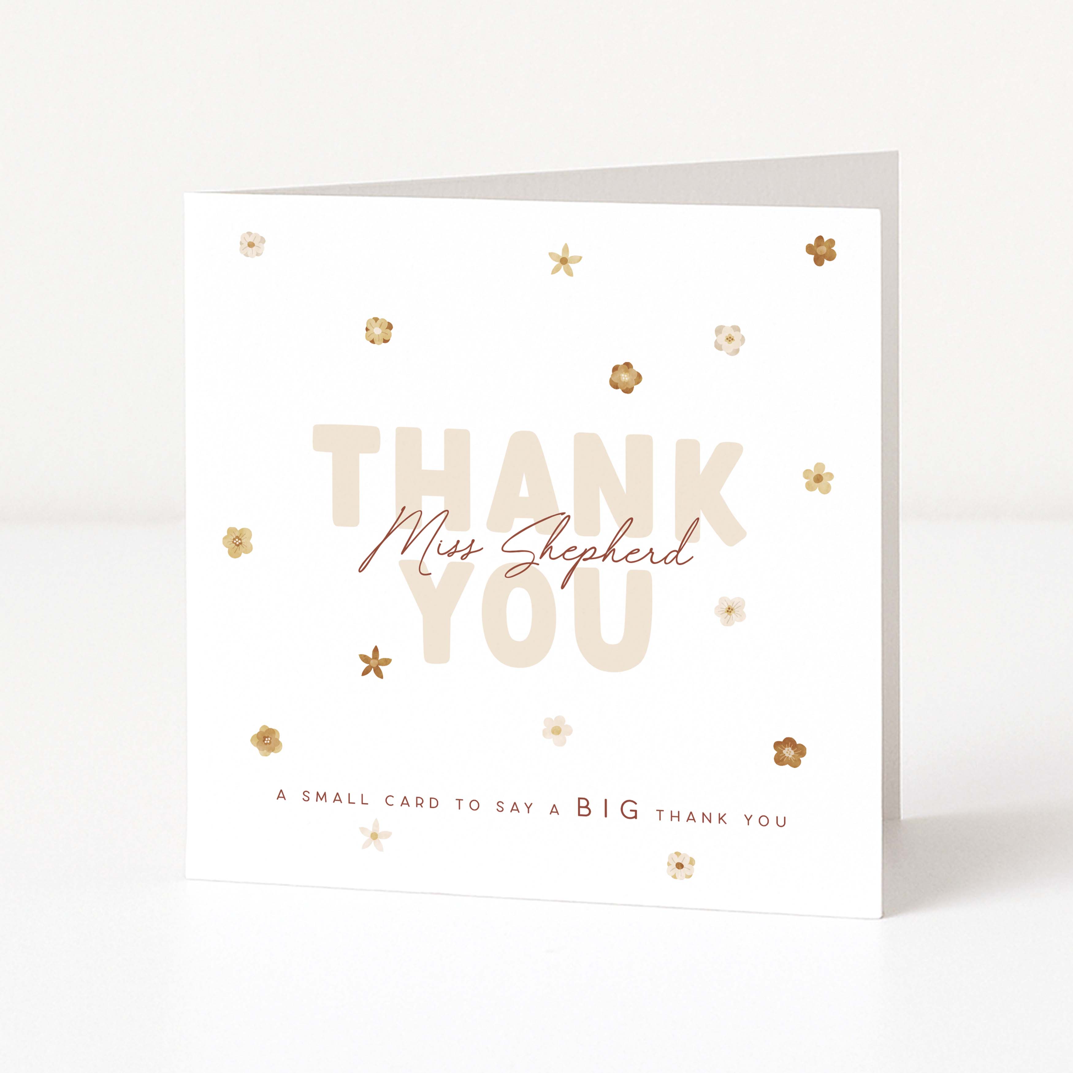 Greeting card with 'Thank You' text and decorative elements on a white background