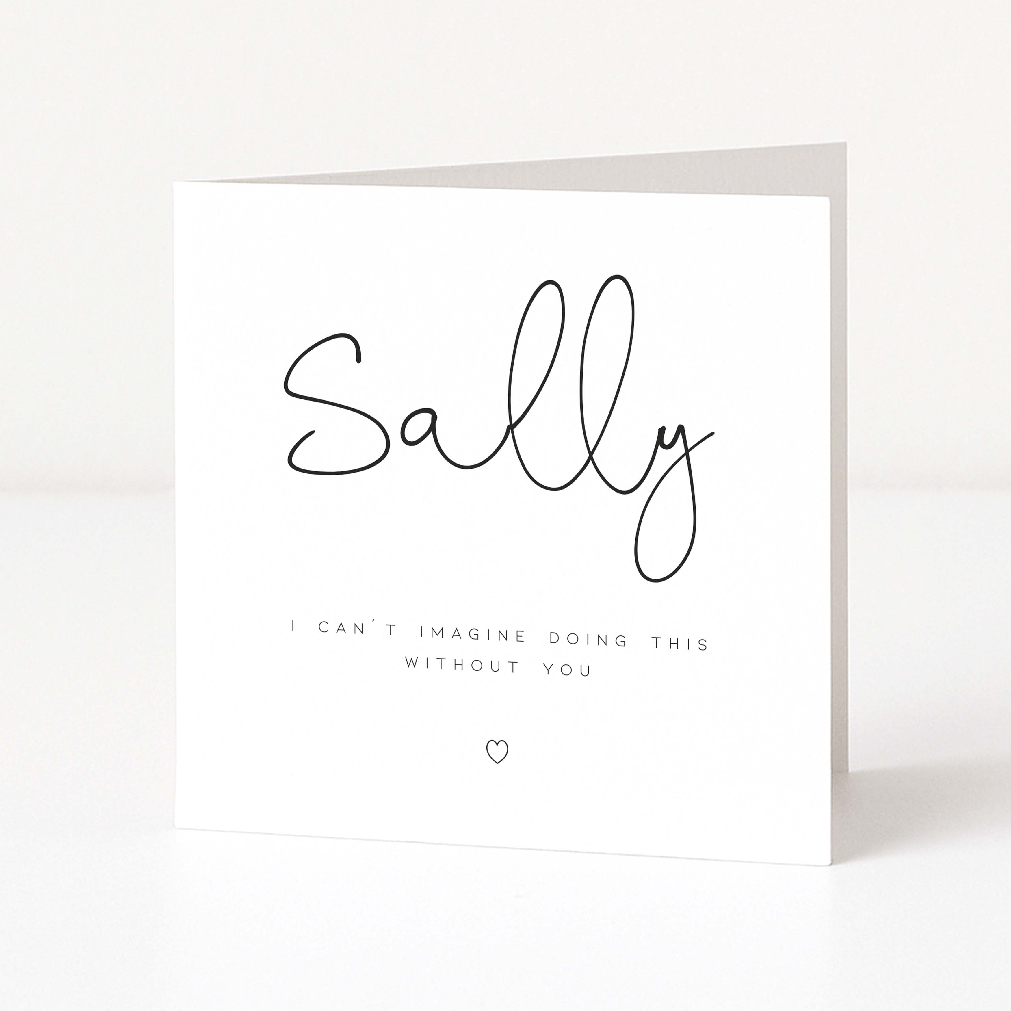 Greeting card with 'Sally' in cursive and a heartfelt message on a white background