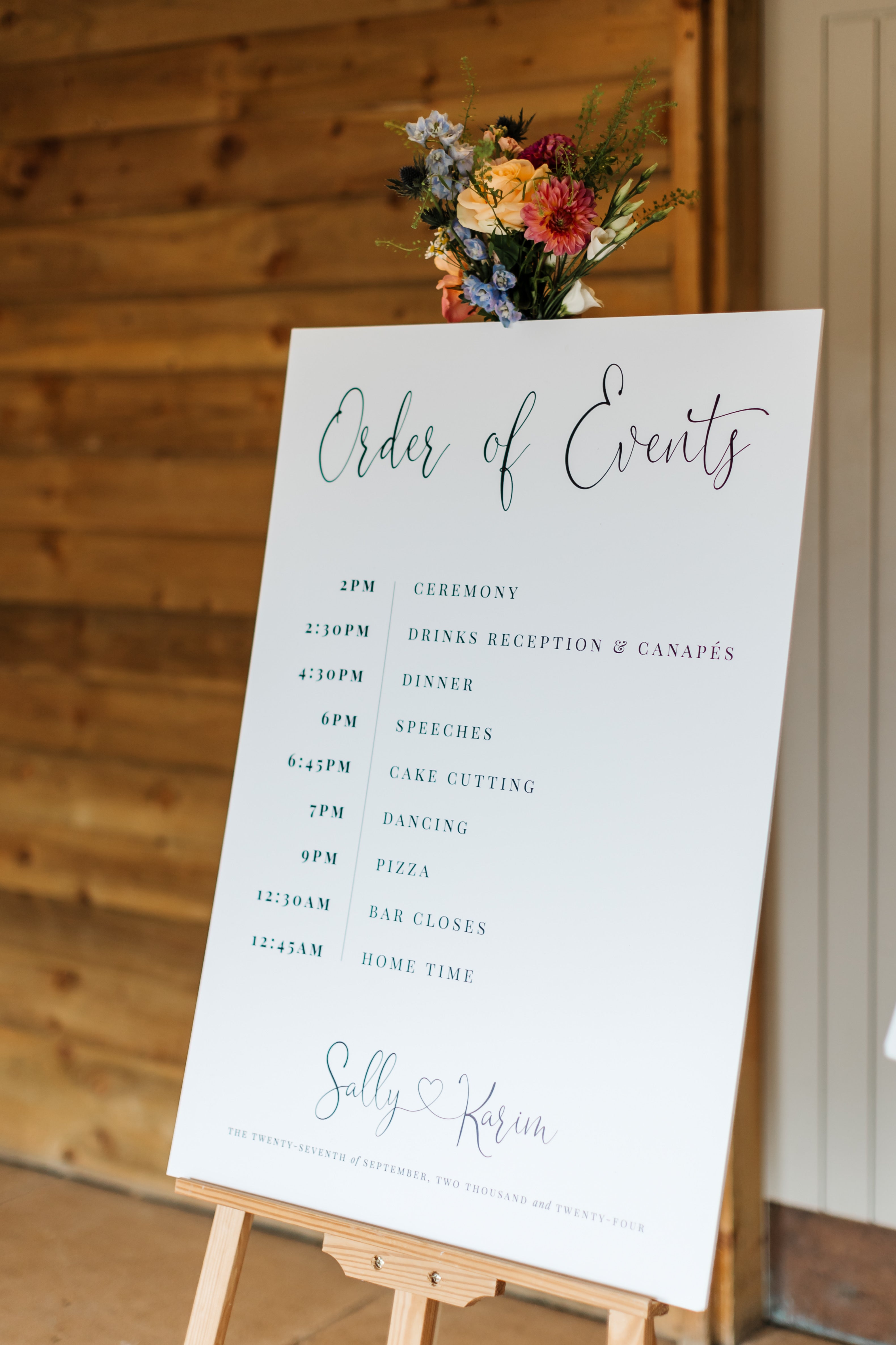 Wedding Order of the Day Sign in Finchley Design - Elle Bee Design