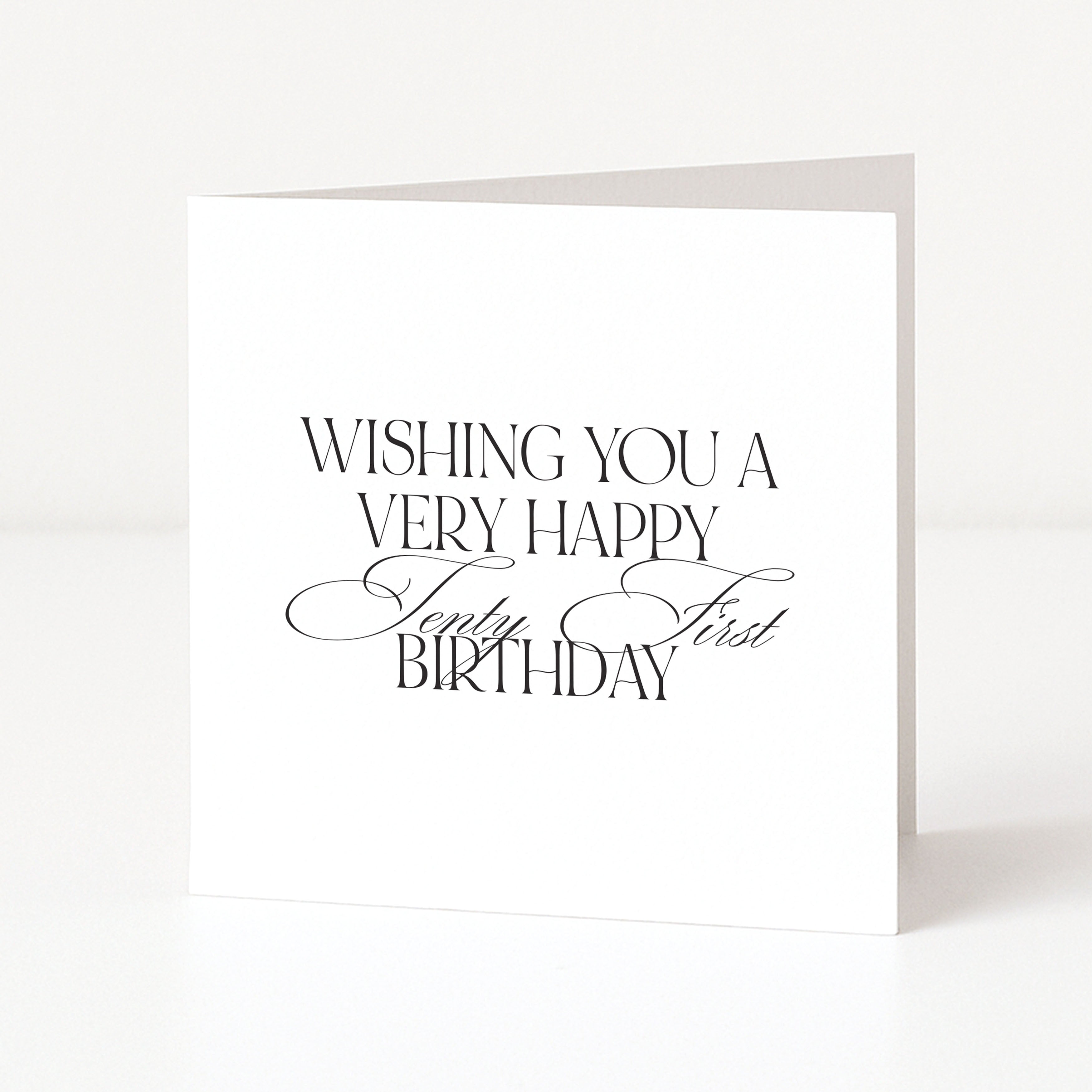 White birthday card with black text on a white background
