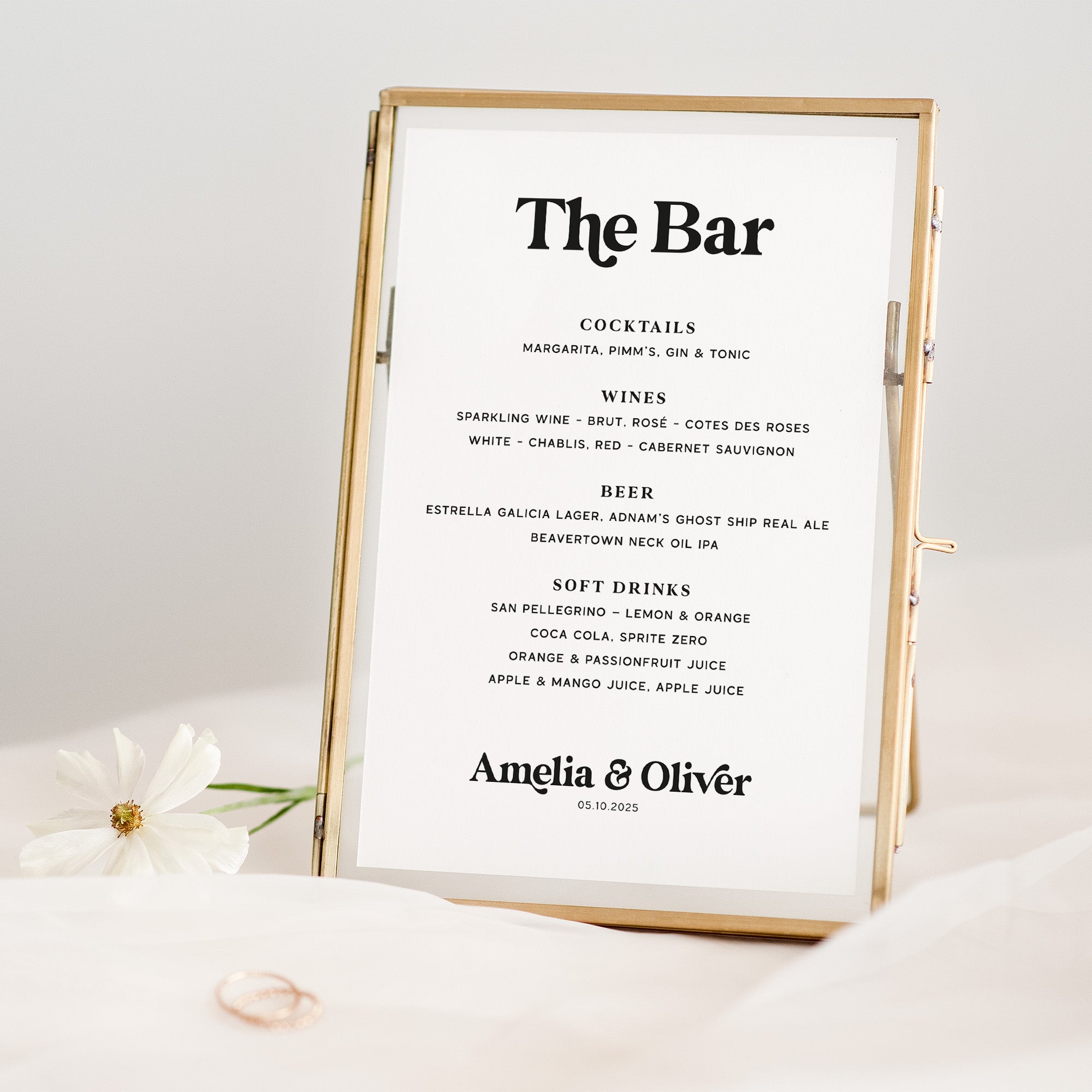 Retro themed bar menu for wedding reception