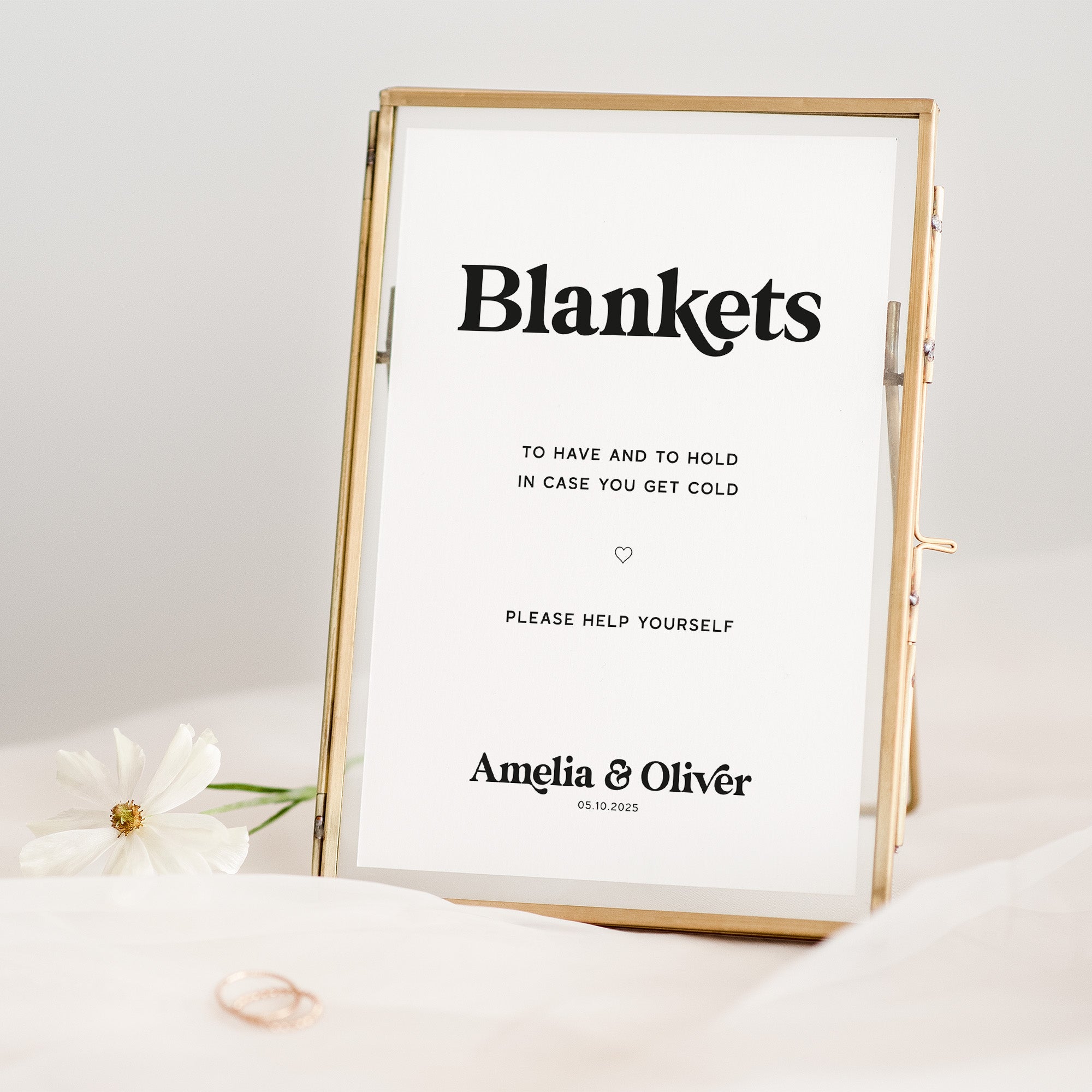 Retro themed blankets sign for wedding reception