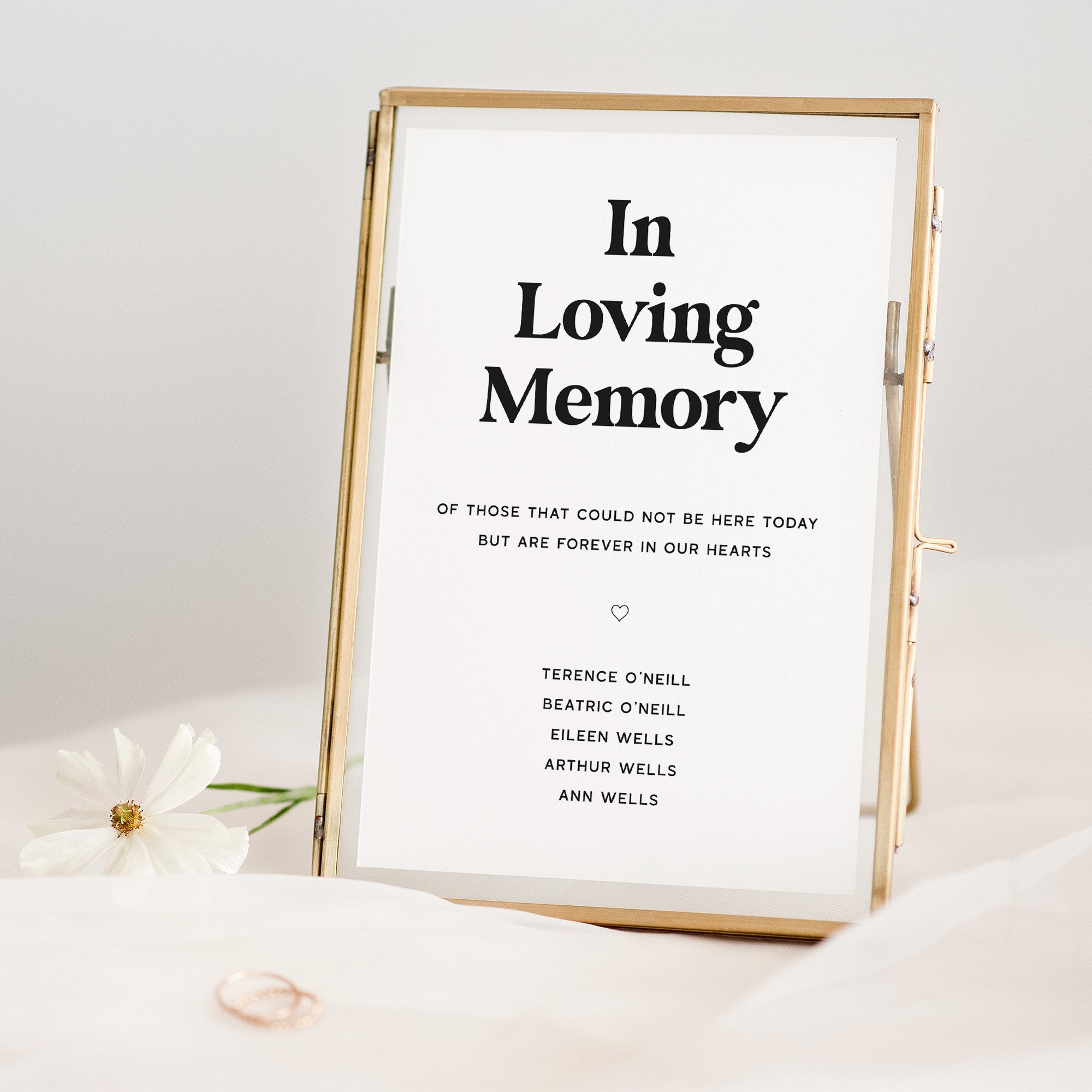 Framed memorial print with 'In Loving Memory' text on a white background
