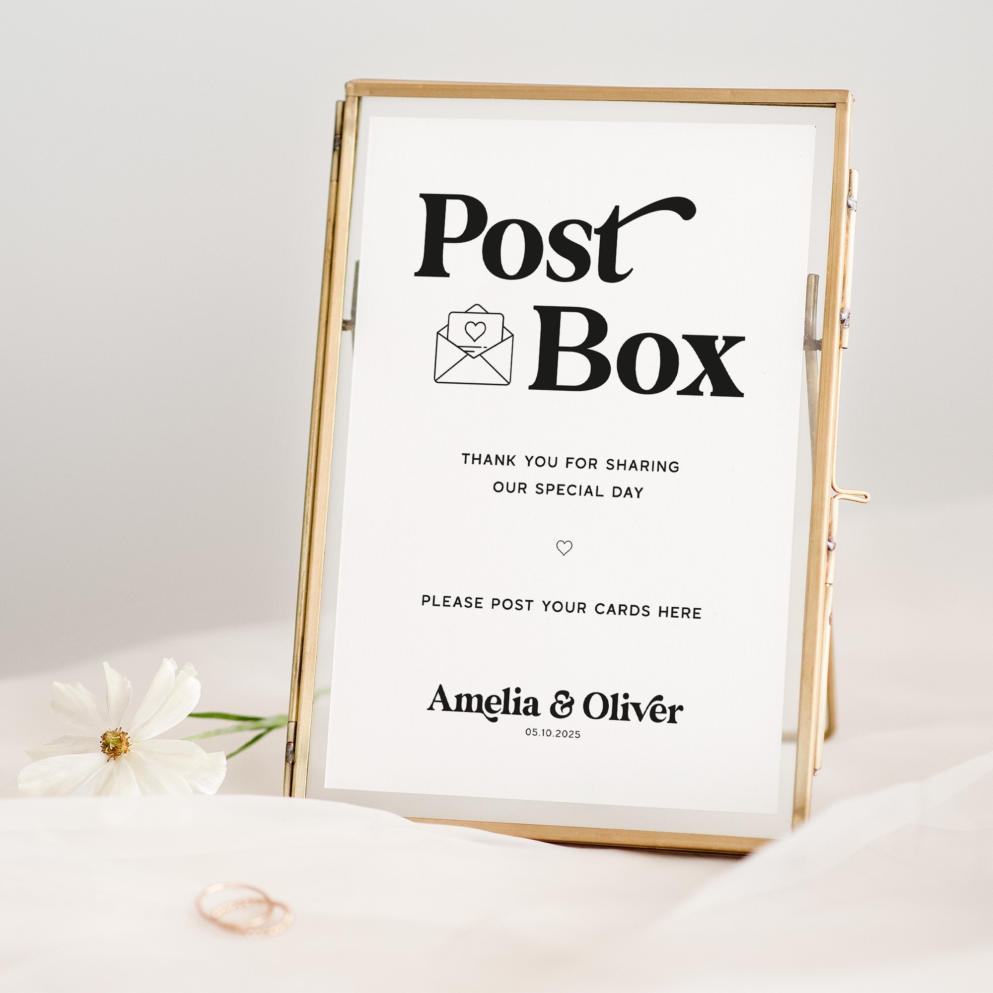 Retro themed wedding post box sign for evening reception