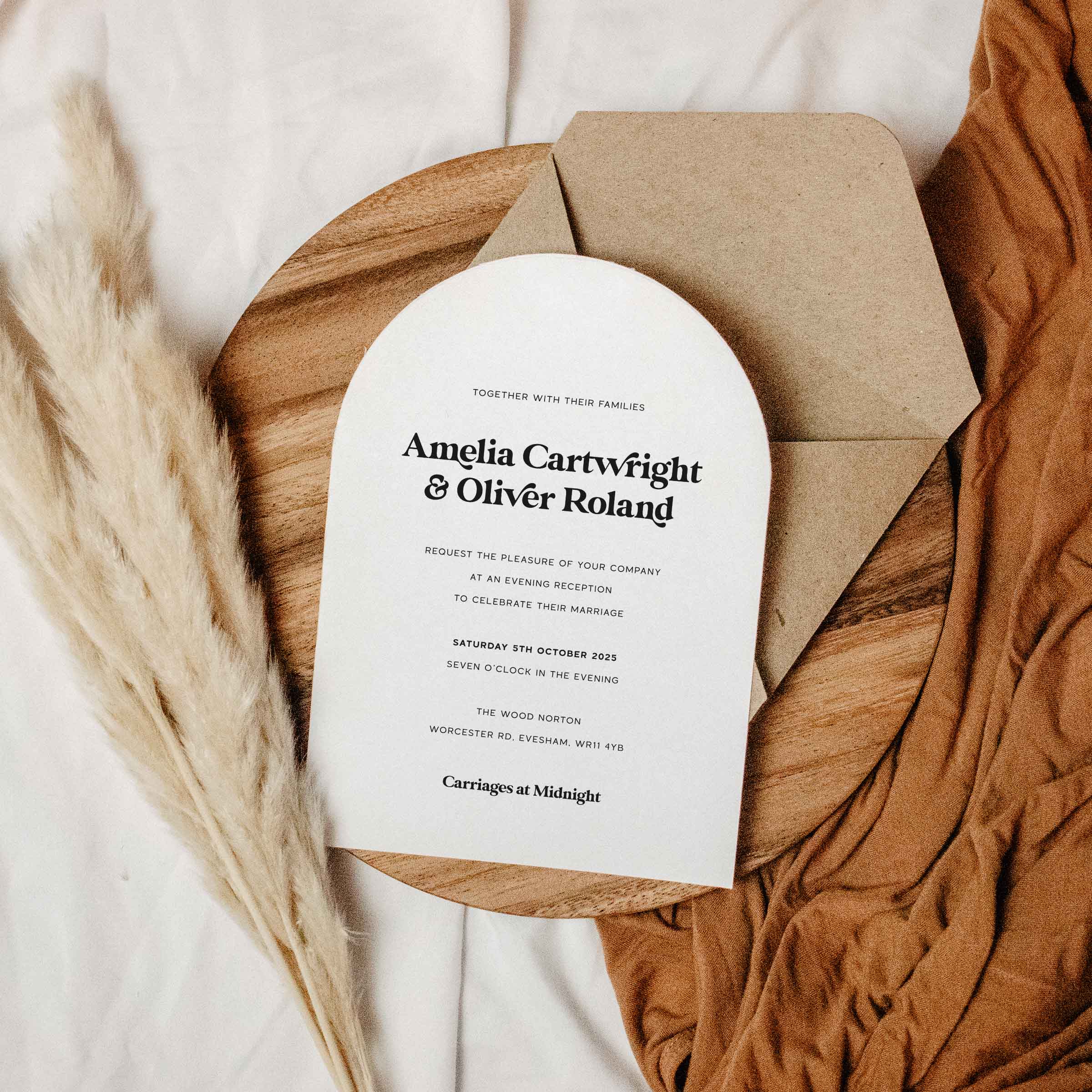 Arched Modern Retro Evening Wedding Invitation - Soho Collection, Elle Bee Design