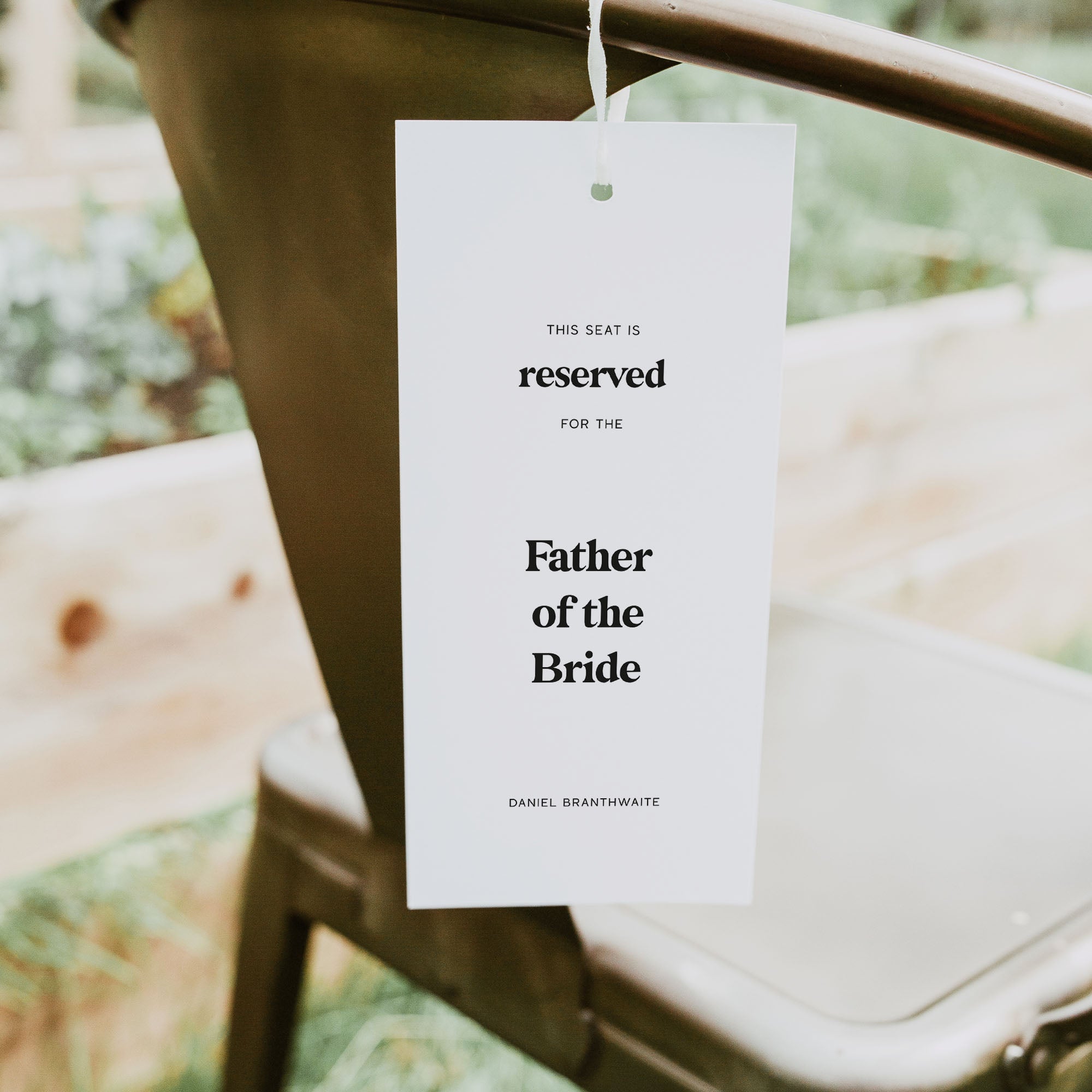 Modern Personalised Seat Reservation Tag for Wedding - Soho Collection, Elle Bee Design
