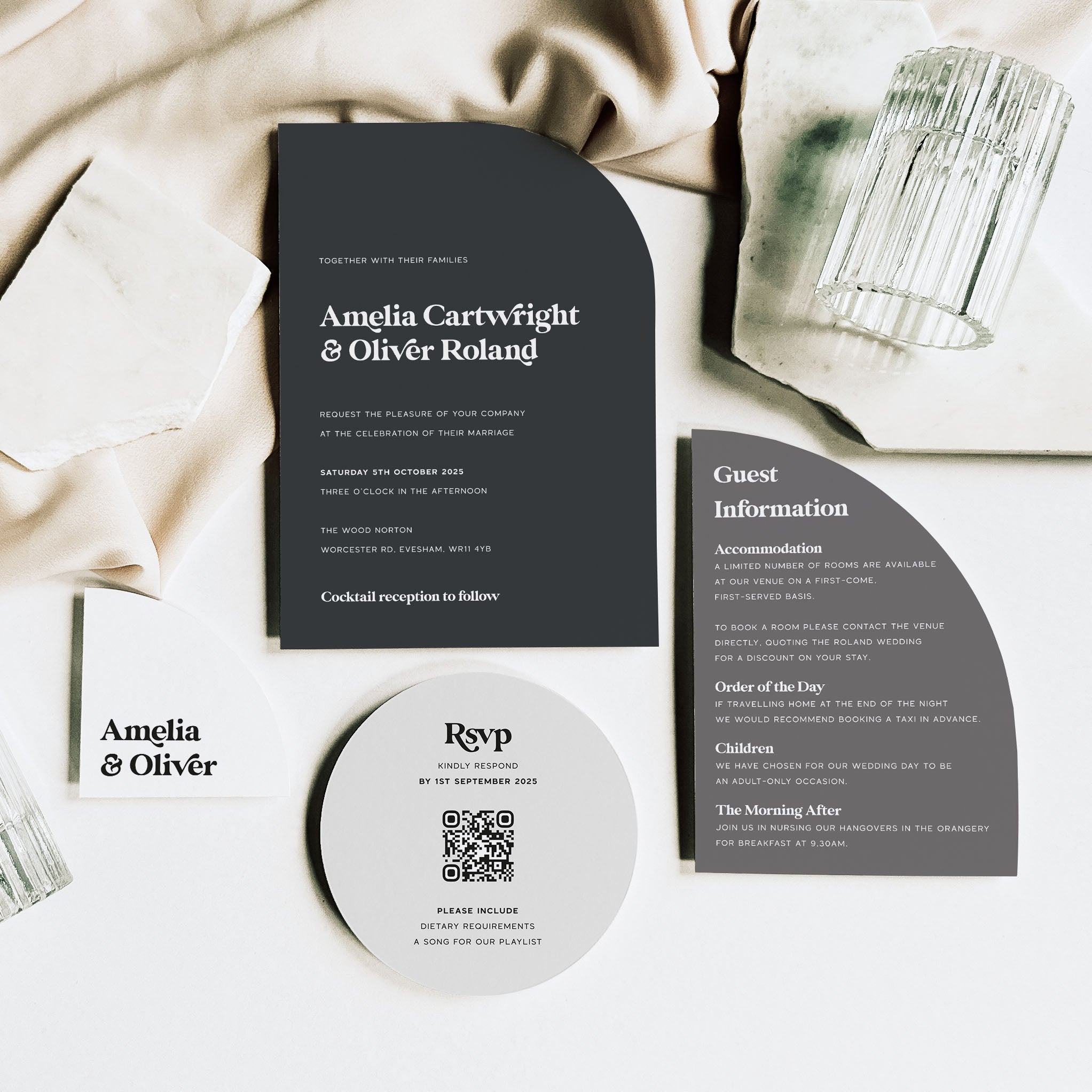 Modern Retro Arched and Shaped Wedding Invite Suite - Soho Collection, Elle Bee Design