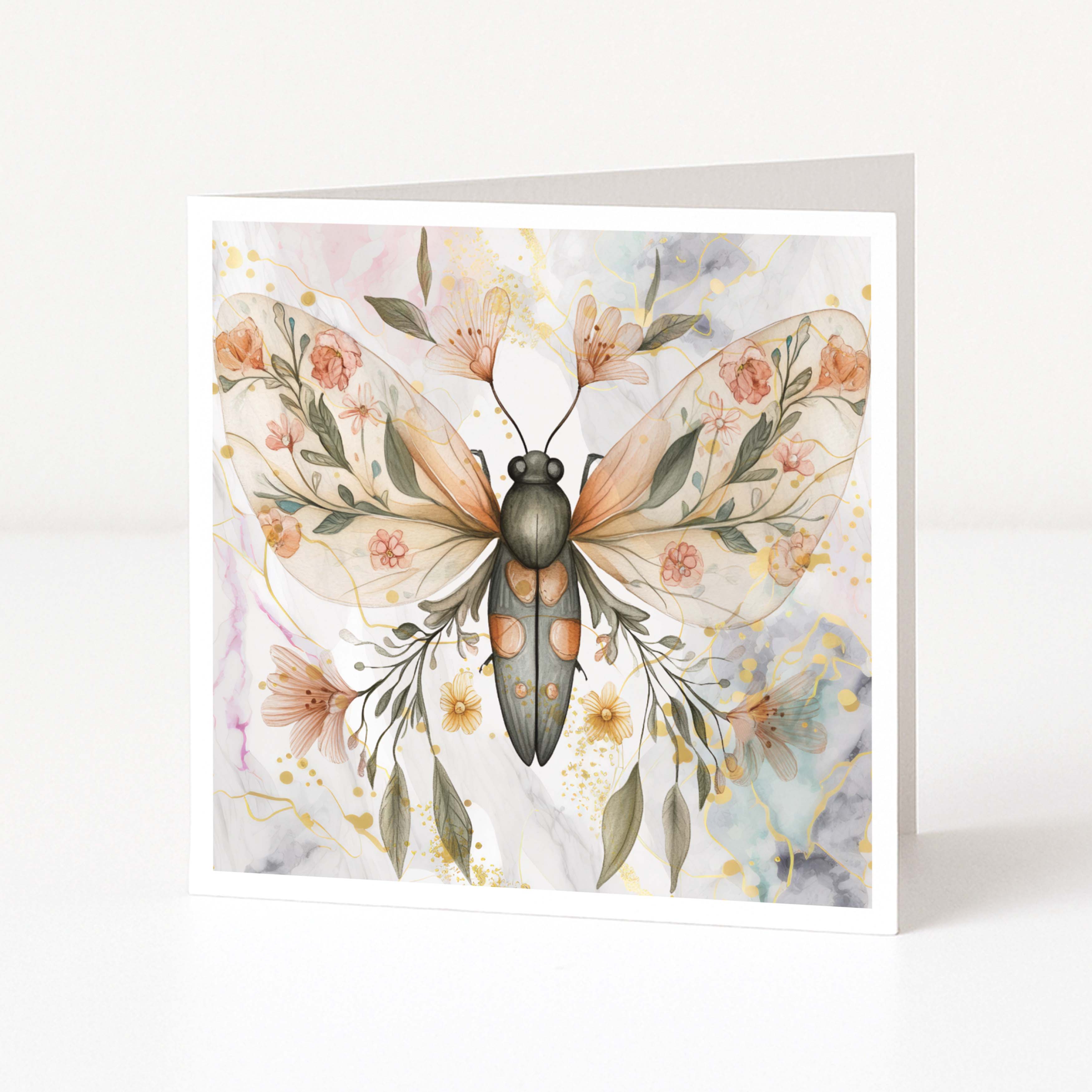Greeting card with a butterfly design on a white background