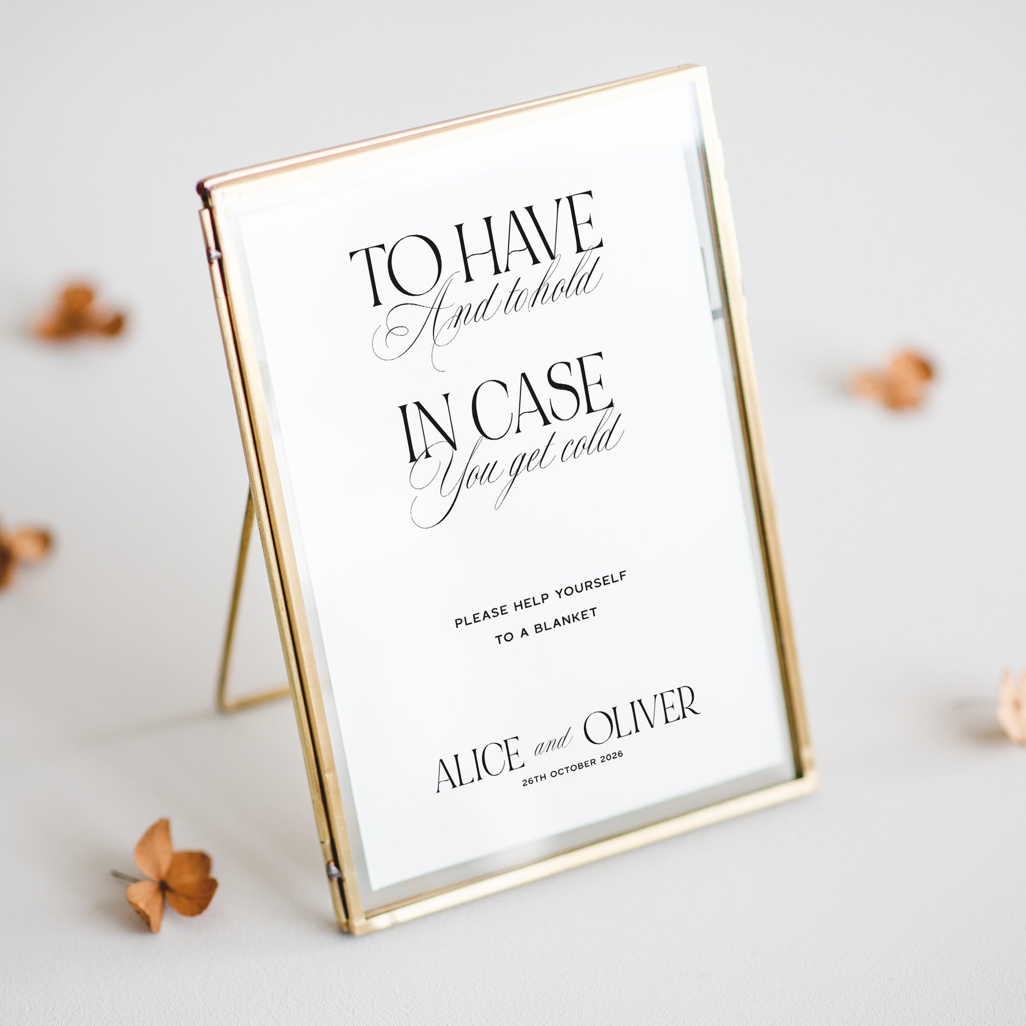 Elegant blankets to have and to hold sign for wedding reception