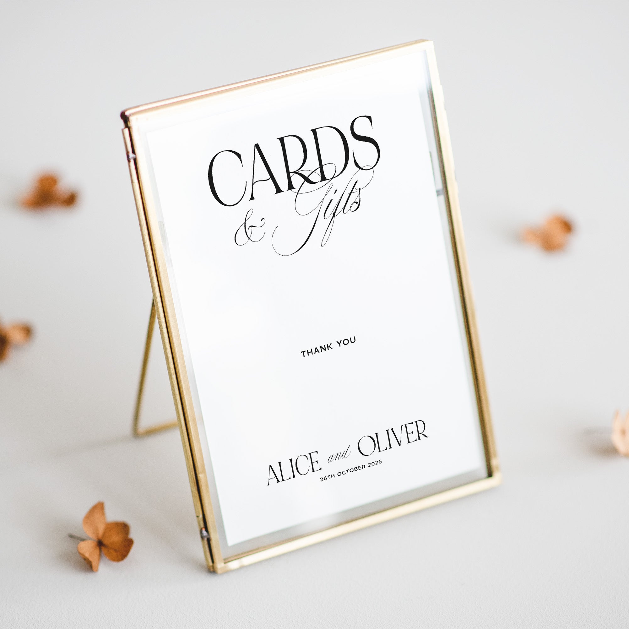 Wedding card and gift sign with 'Cards & Gifts' text on a white background