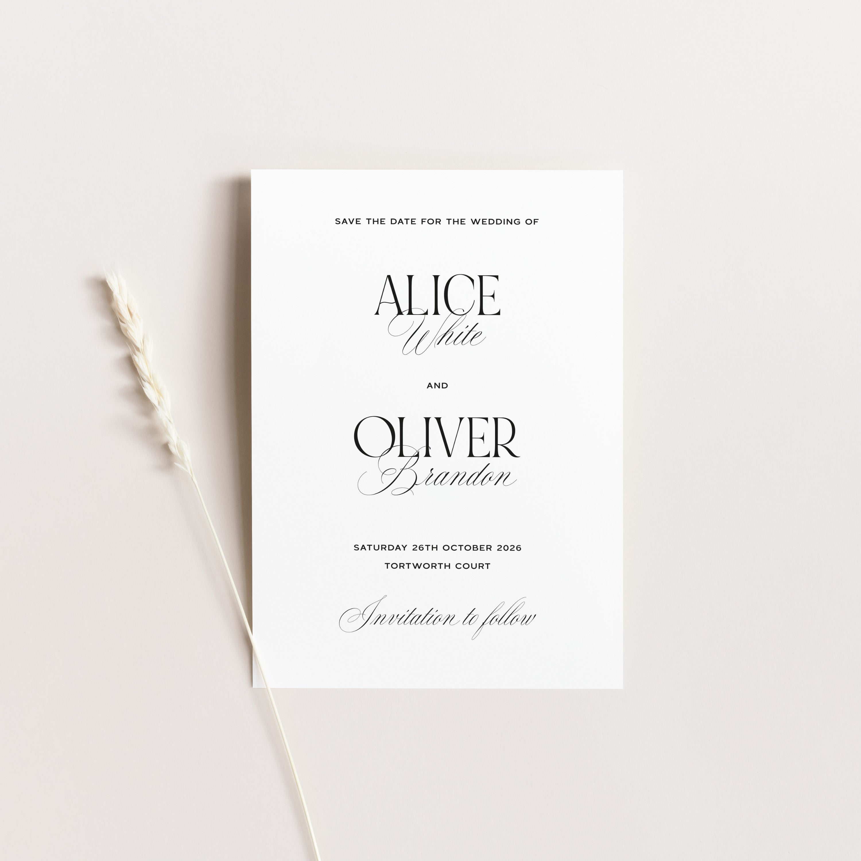 Wedding save the date card with elegant text on a light background