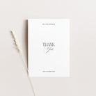 Personalised wedding thank you card in white on a light gray background